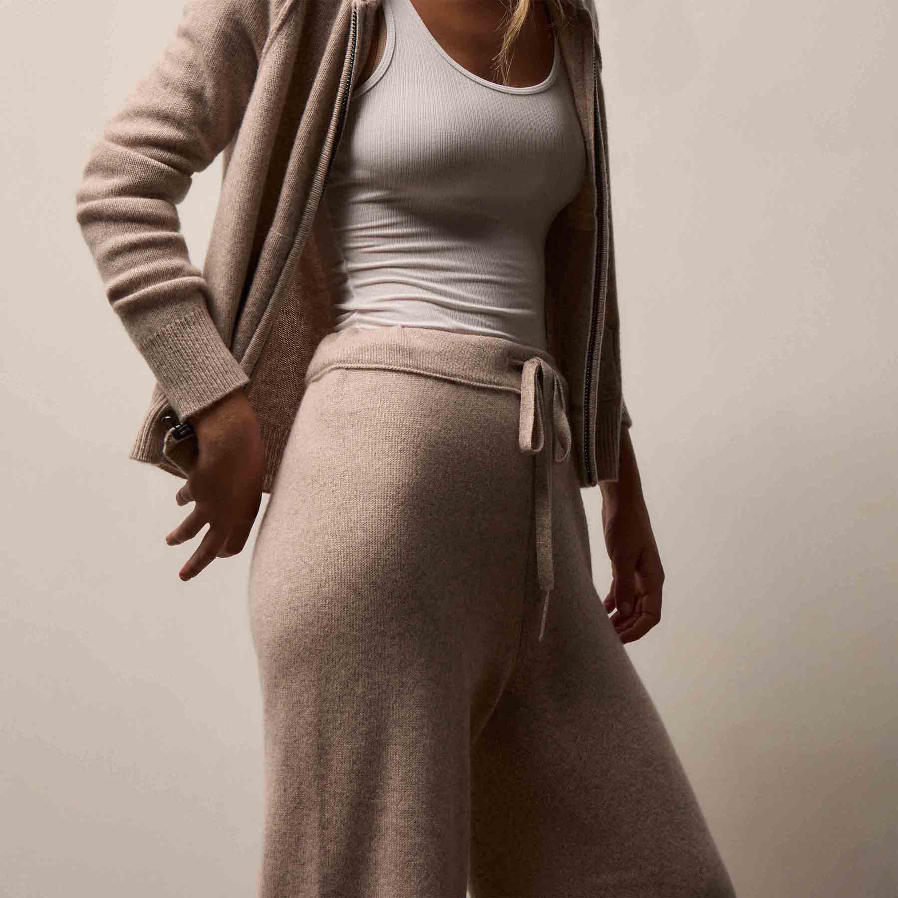 Recycled Cashmere Wide Leg Pant - Stone - Image 3