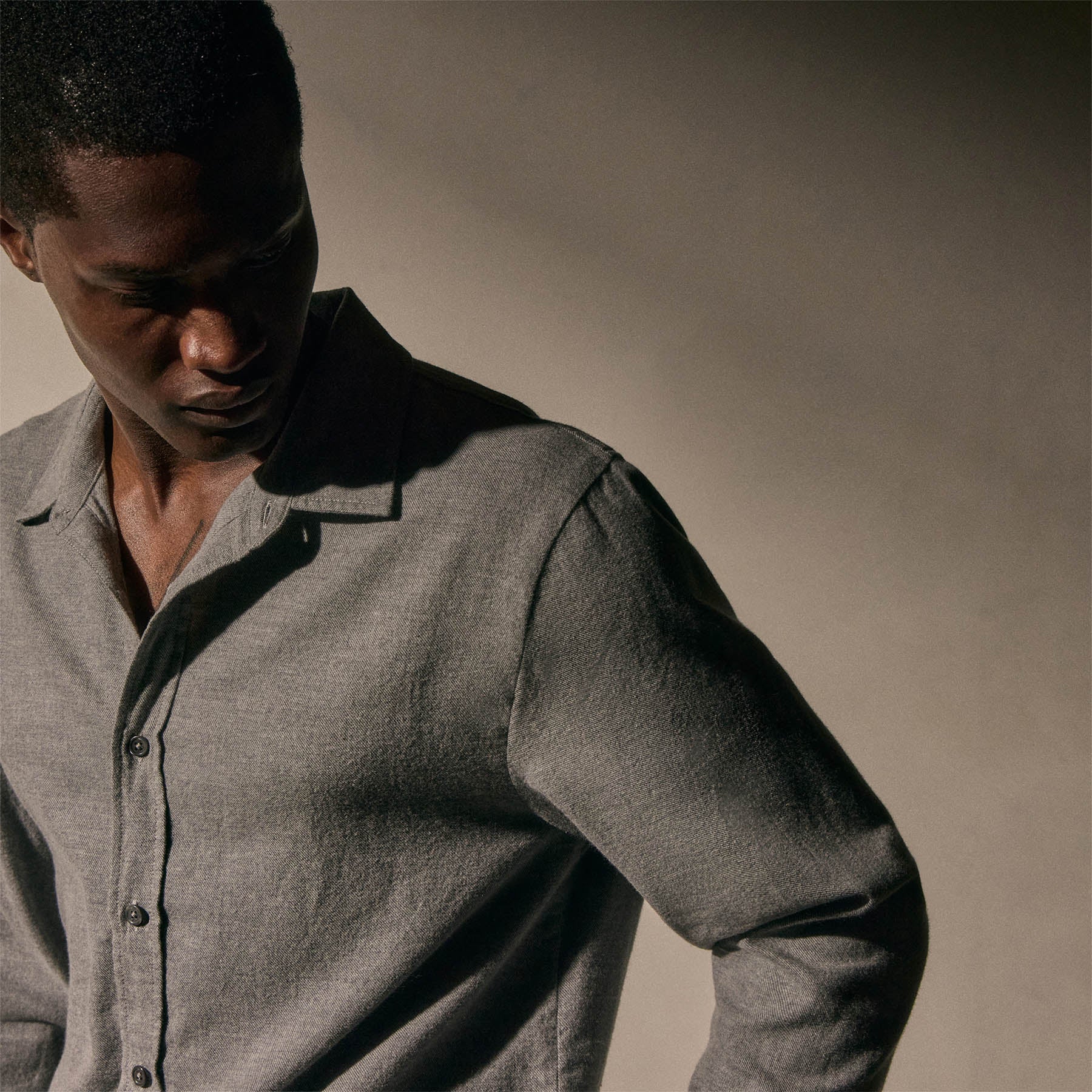 Refined Cotton Flannel Shirt - Heather Grey - Image 3