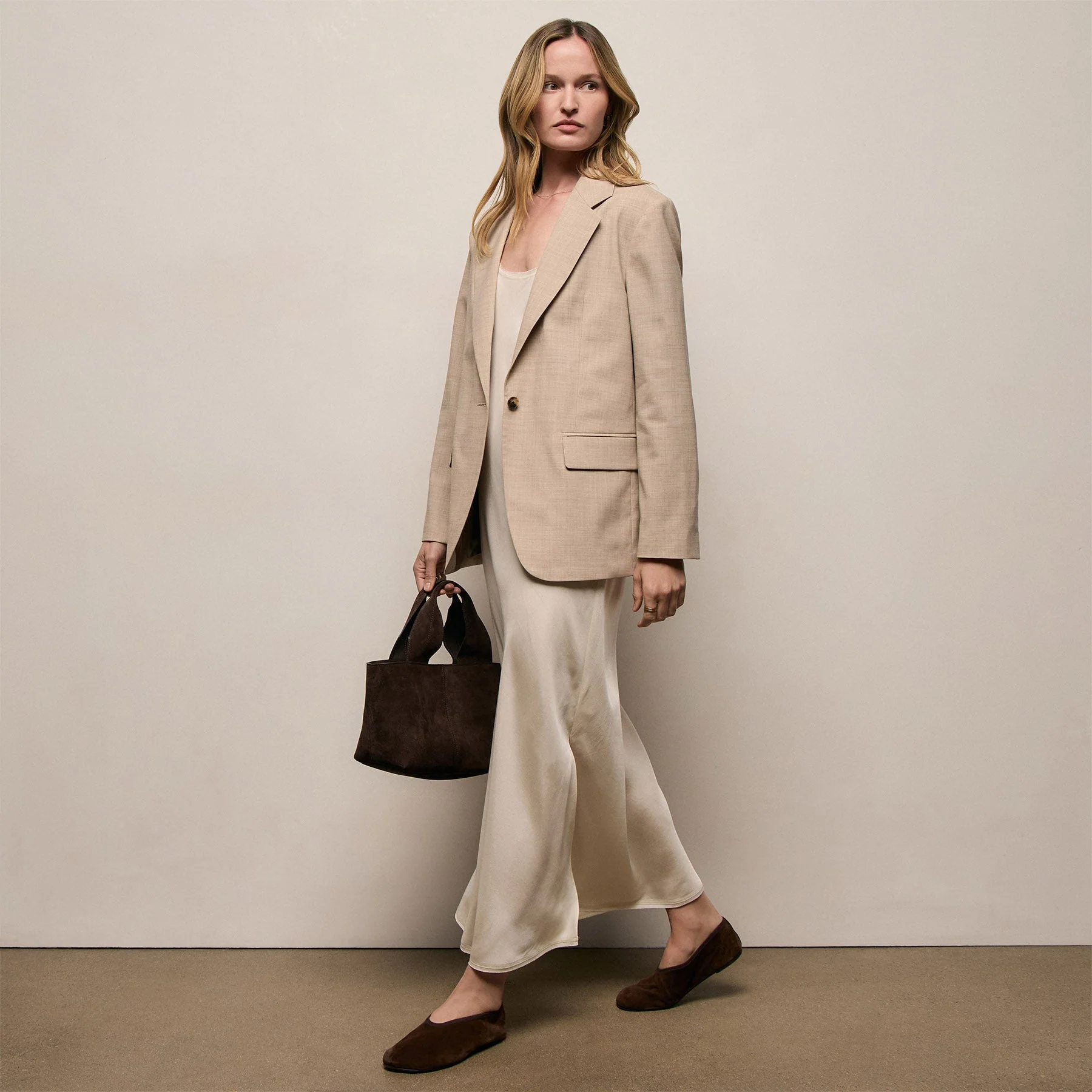 Relaxed Wool Blend Melange Blazer - Heather Stone - Image 5