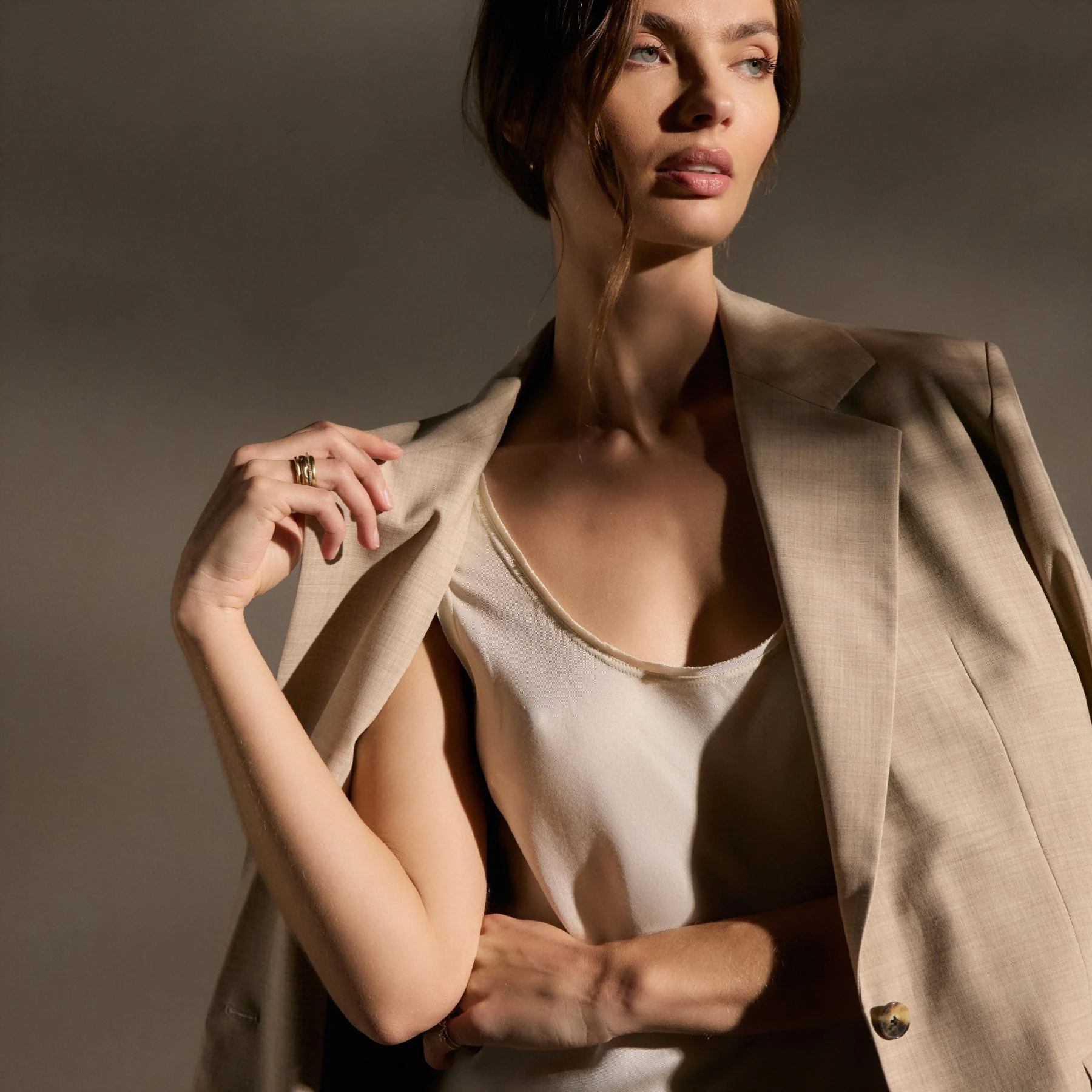 Relaxed Wool Blend Melange Blazer - Heather Stone - Image 8