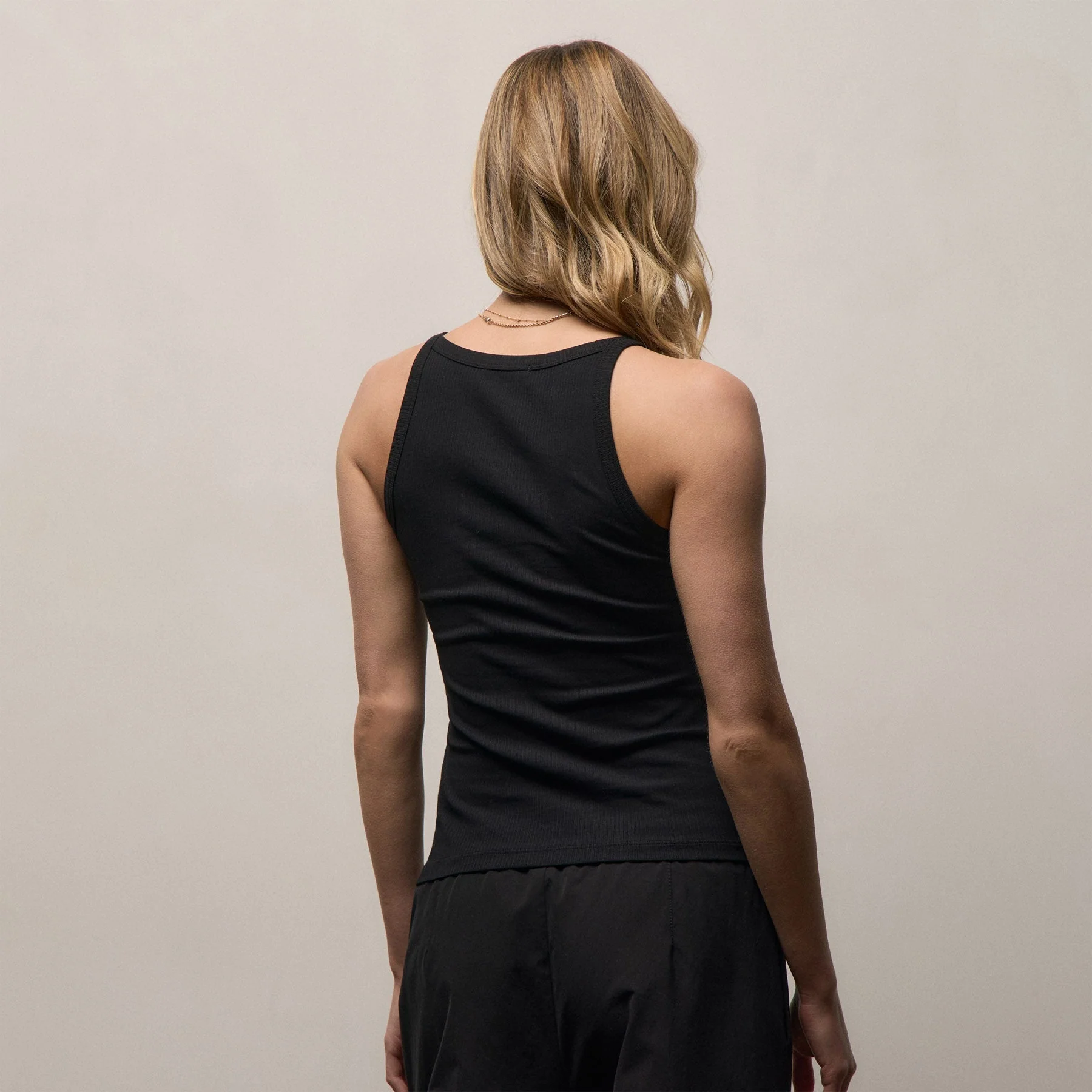 Ribbed High Neck Cami - Black - Image 4