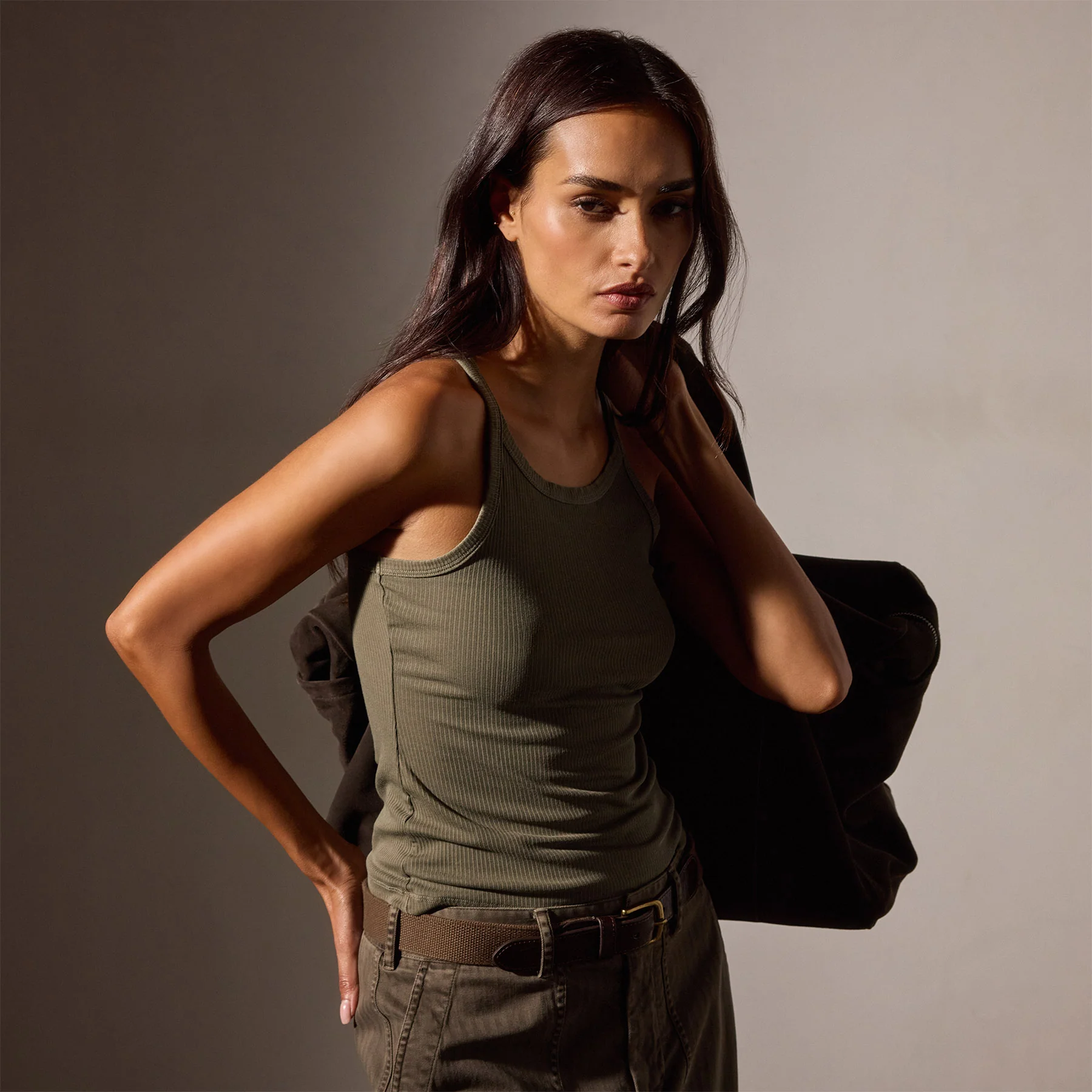 Ribbed High Neck Cami - Trooper Pigment - Image 2