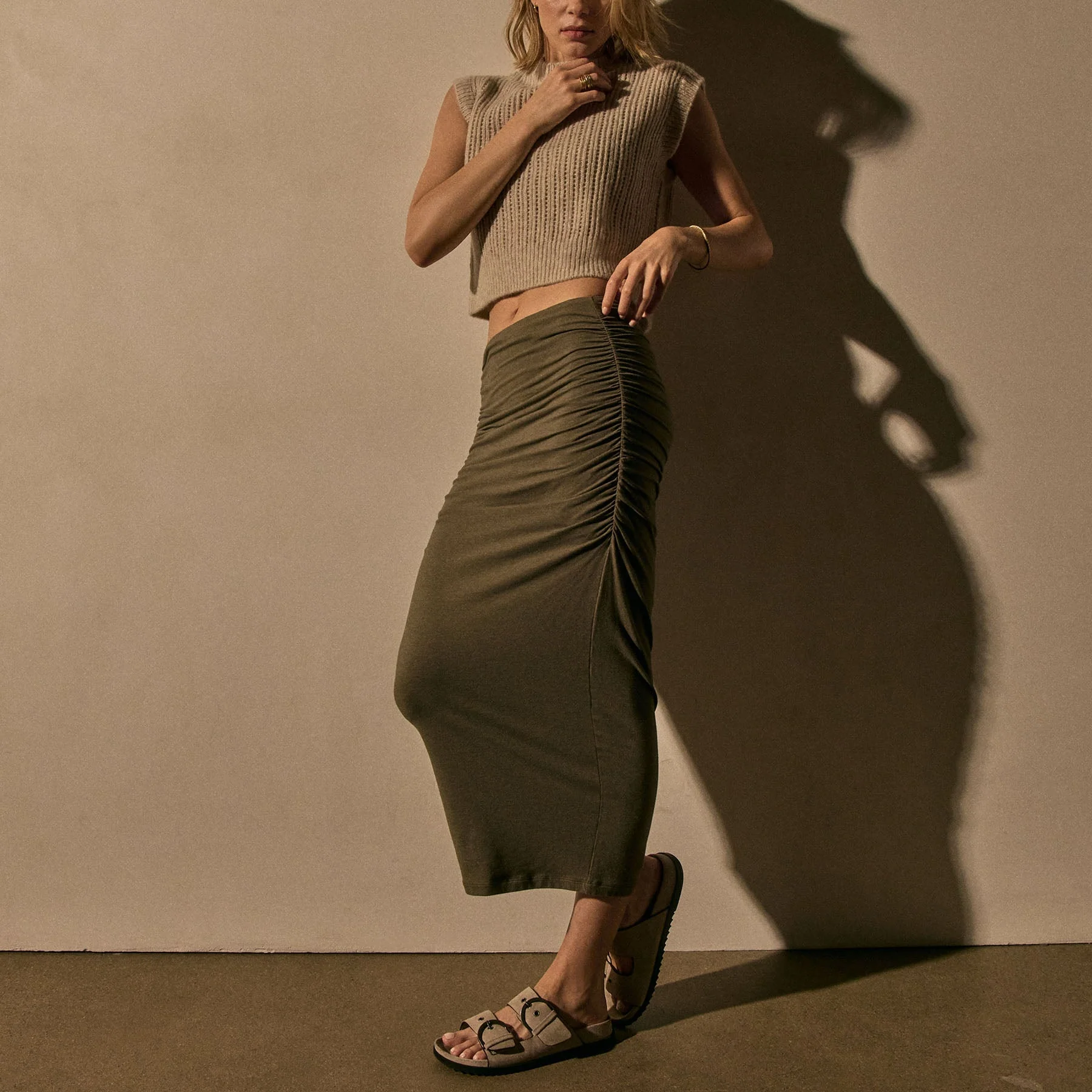 Ruched Midi Skirt - Birch - Image 3