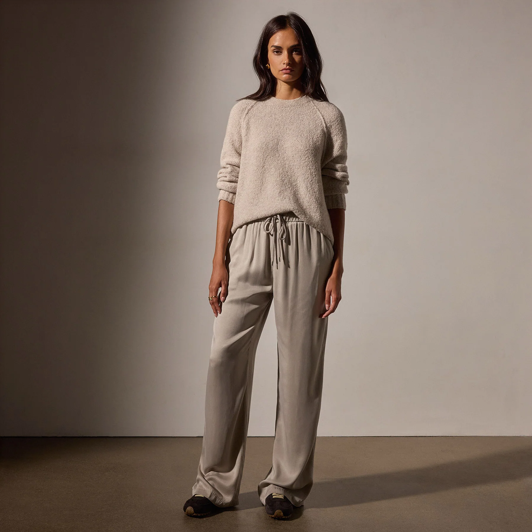 Satin Wide Leg Pant - Putty Pigment - Image 3