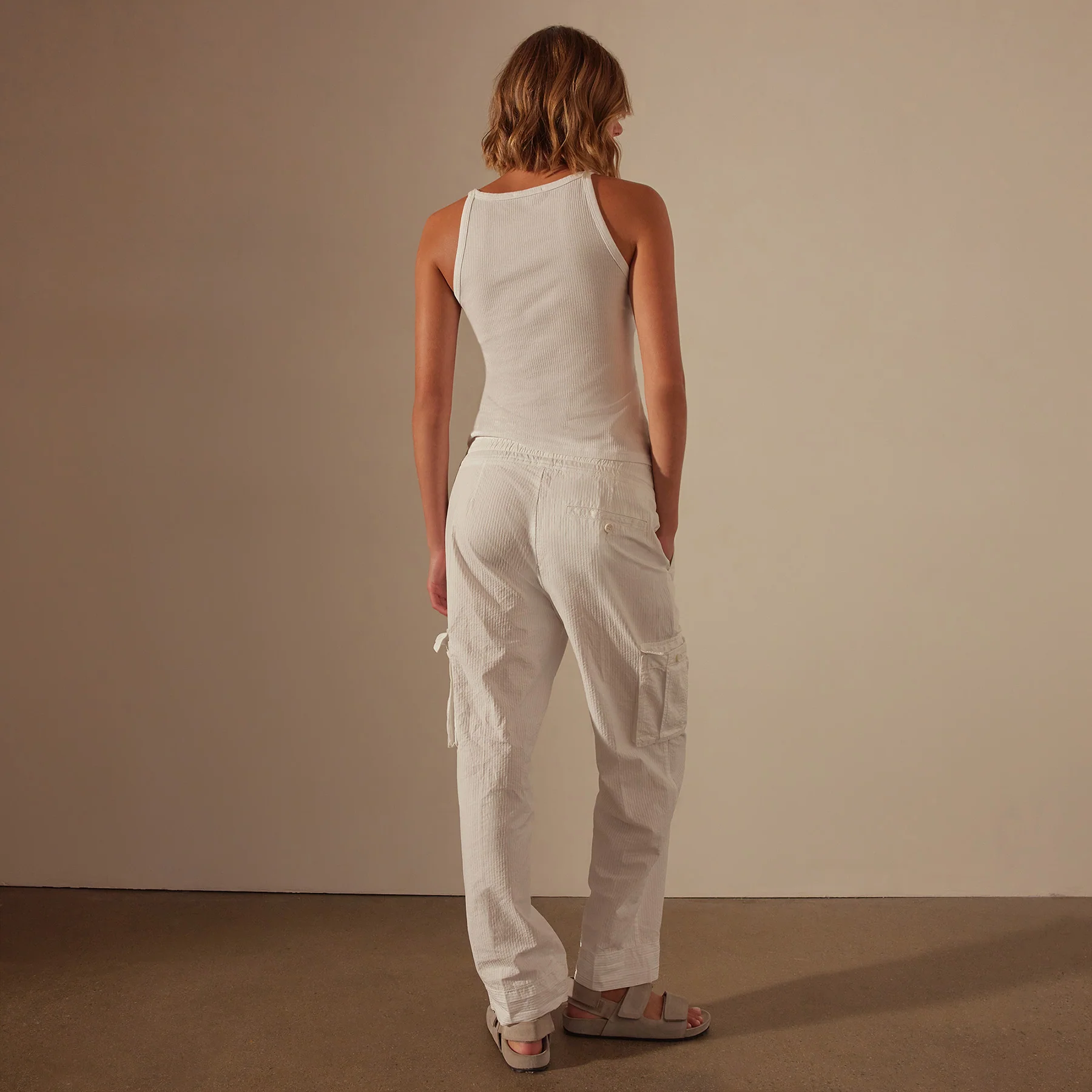 Seersucker Cargo Pant - White - Image 4