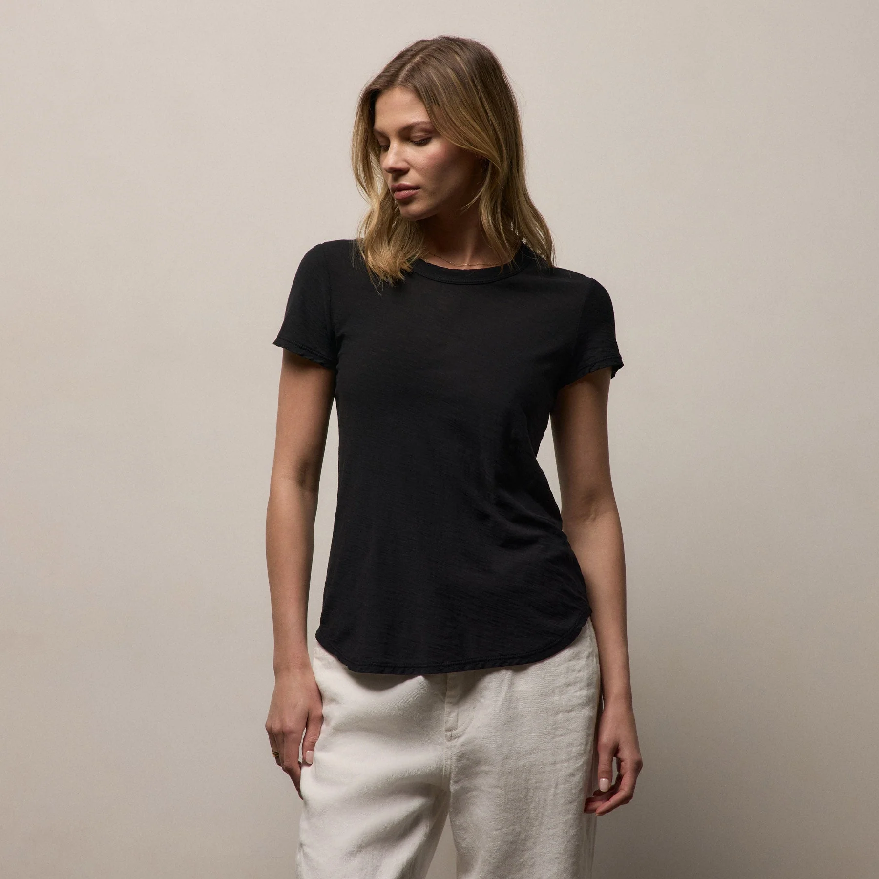 Sheer Slub Crew Neck Tee - Black - Image 3