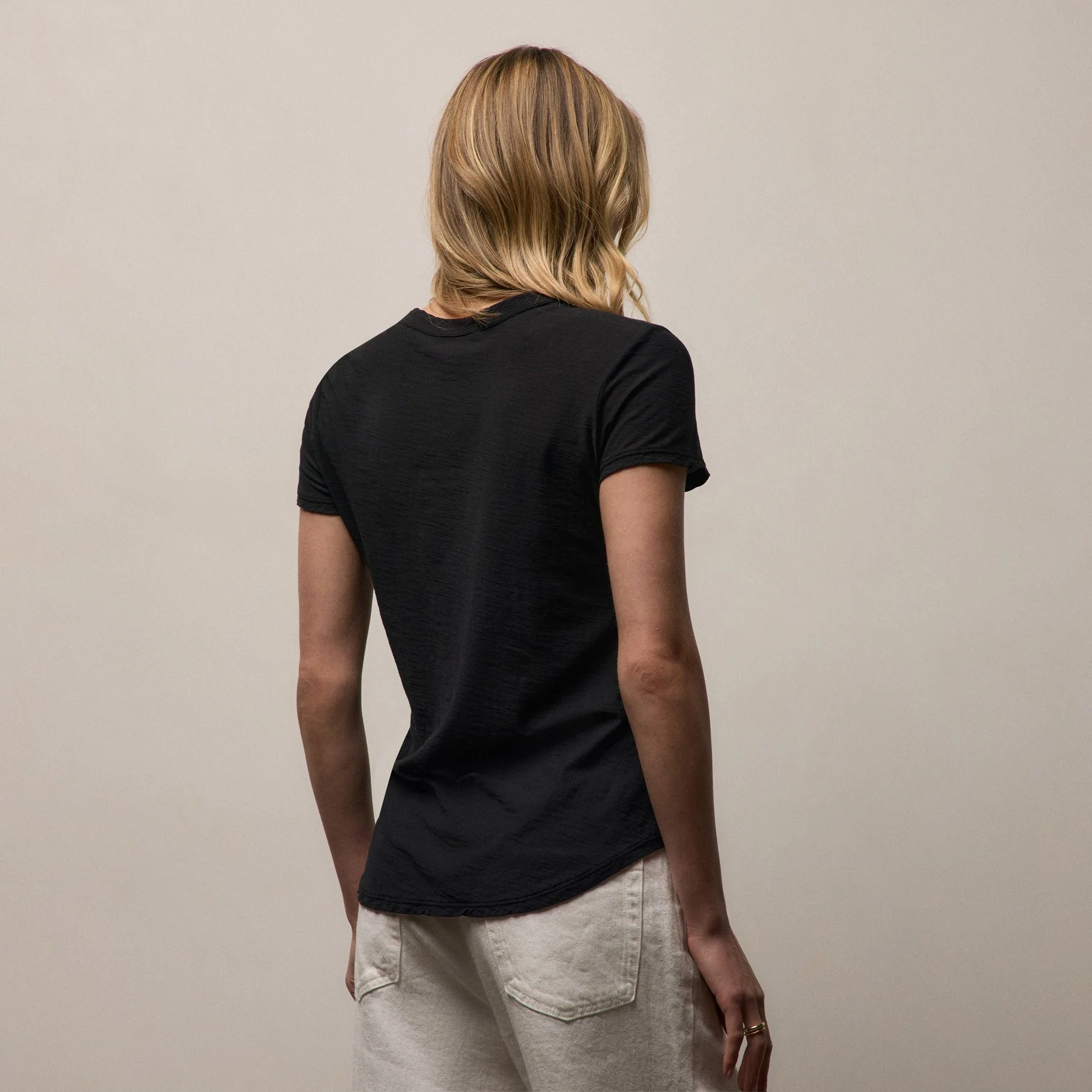 Sheer Slub Crew Neck Tee - Black - Image 4