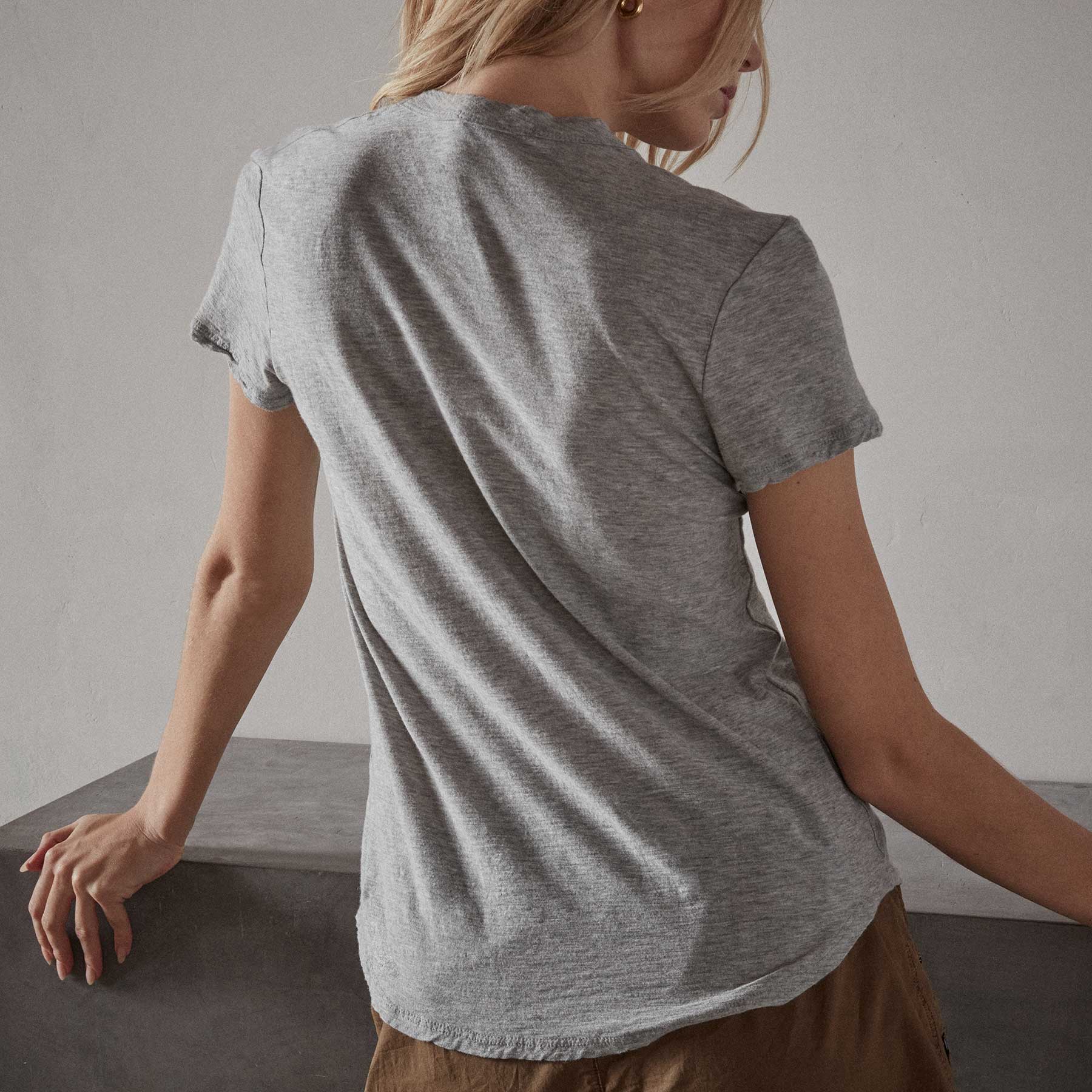 Sheer Slub Crew Neck Tee - Heather Grey - Image 4