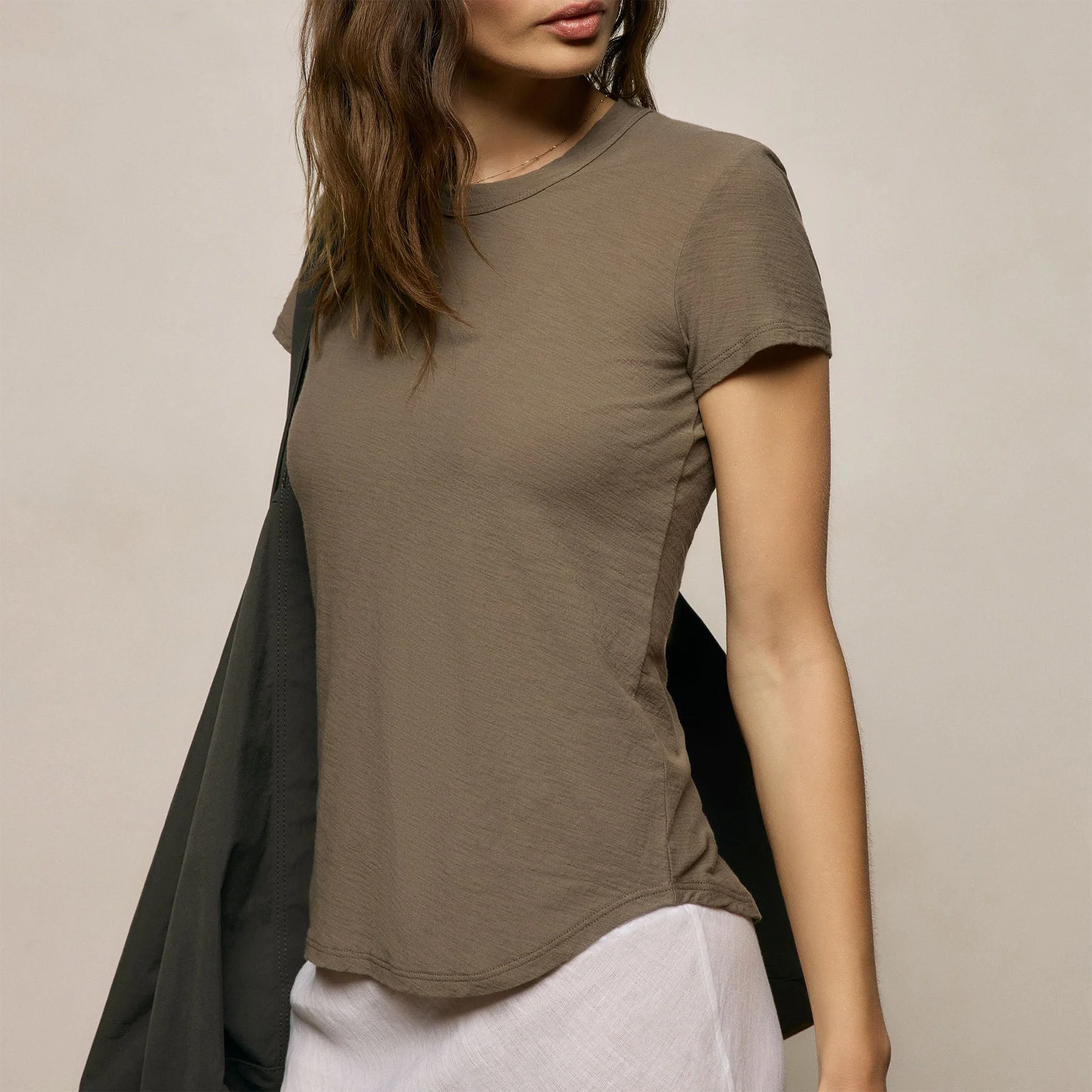 Sheer Slub Crew Neck Tee - Light Olive - Image 4