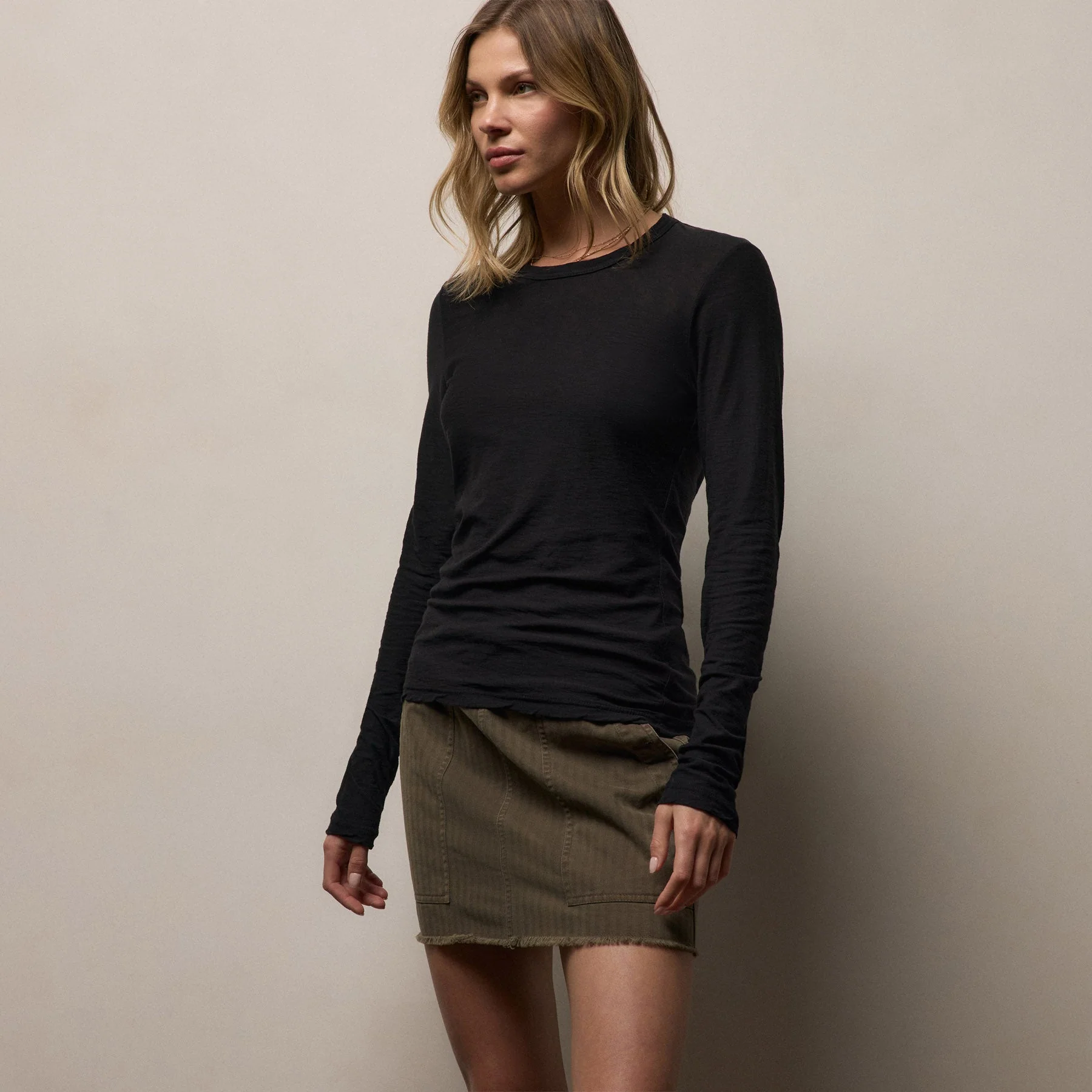 Sheer Slub Long Sleeve Crew - Black - Image 4