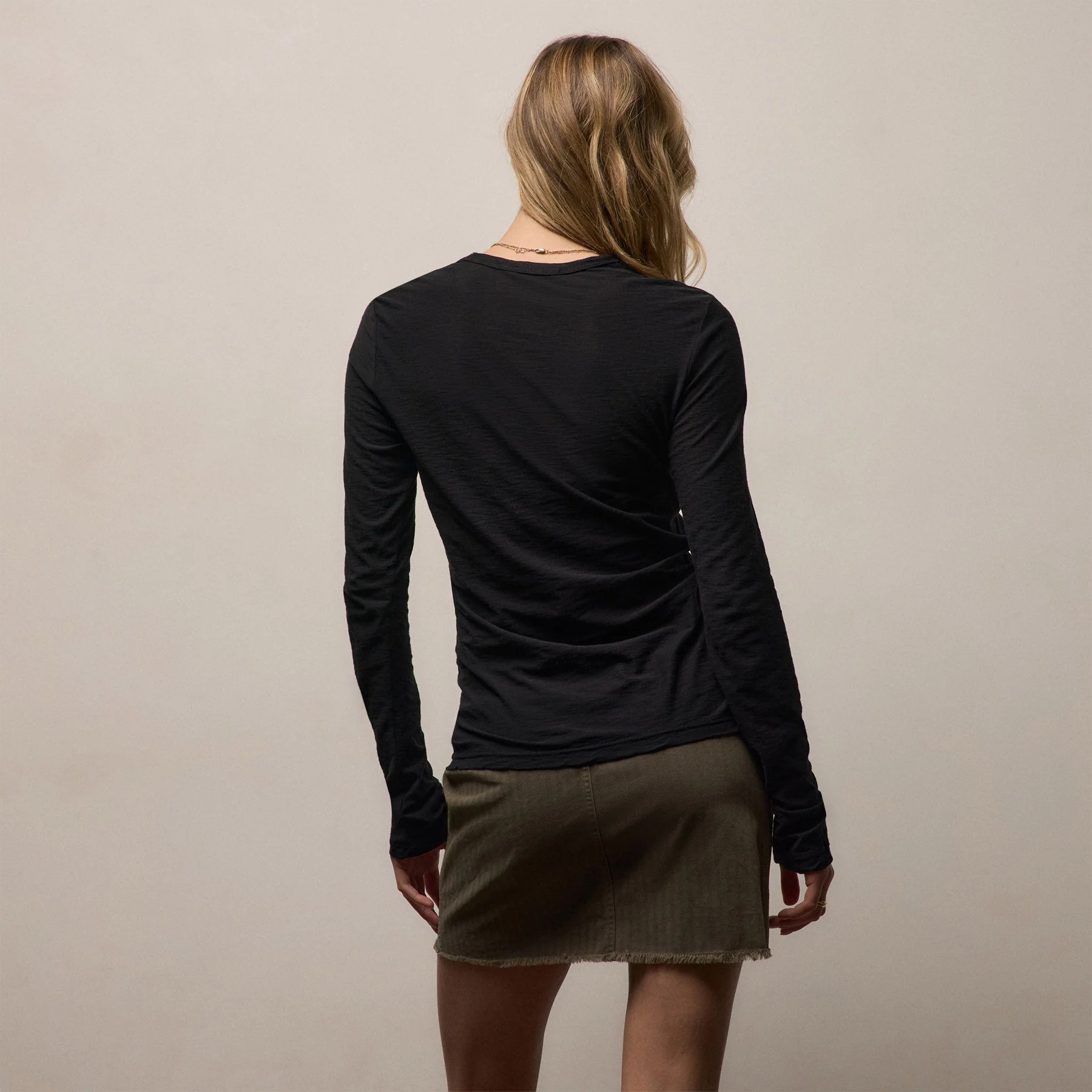 Sheer Slub Long Sleeve Crew - Black - Image 5