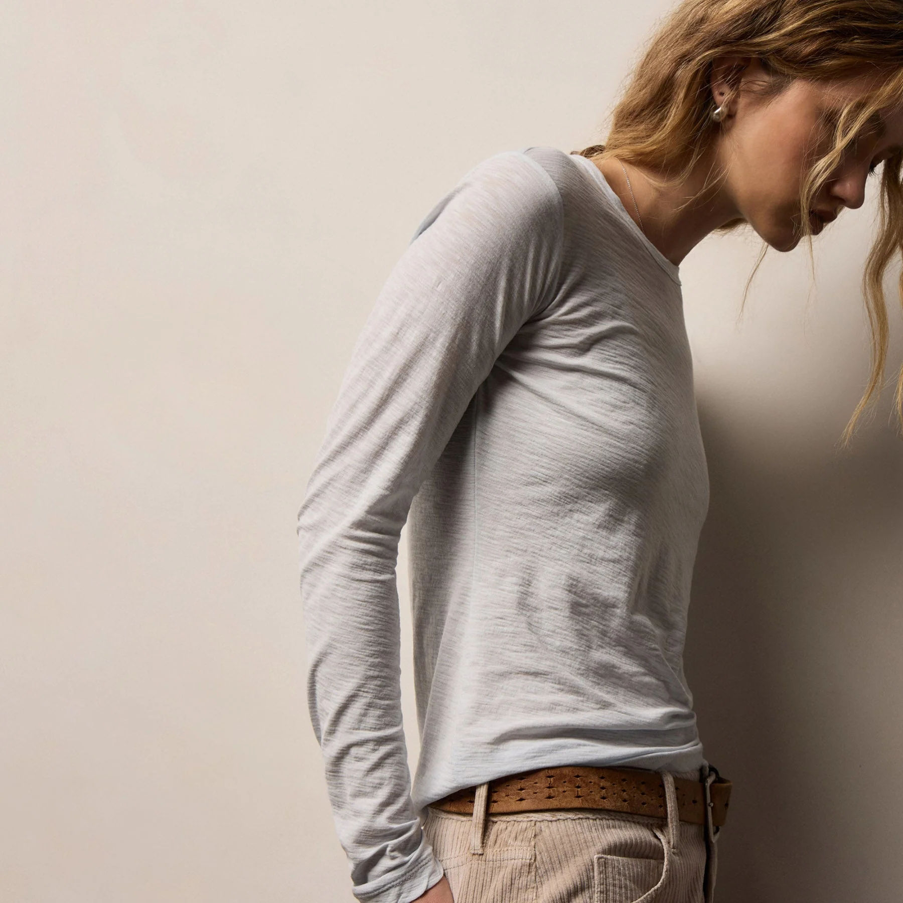 Sheer Slub Long Sleeve Crew - Memory - Image 2