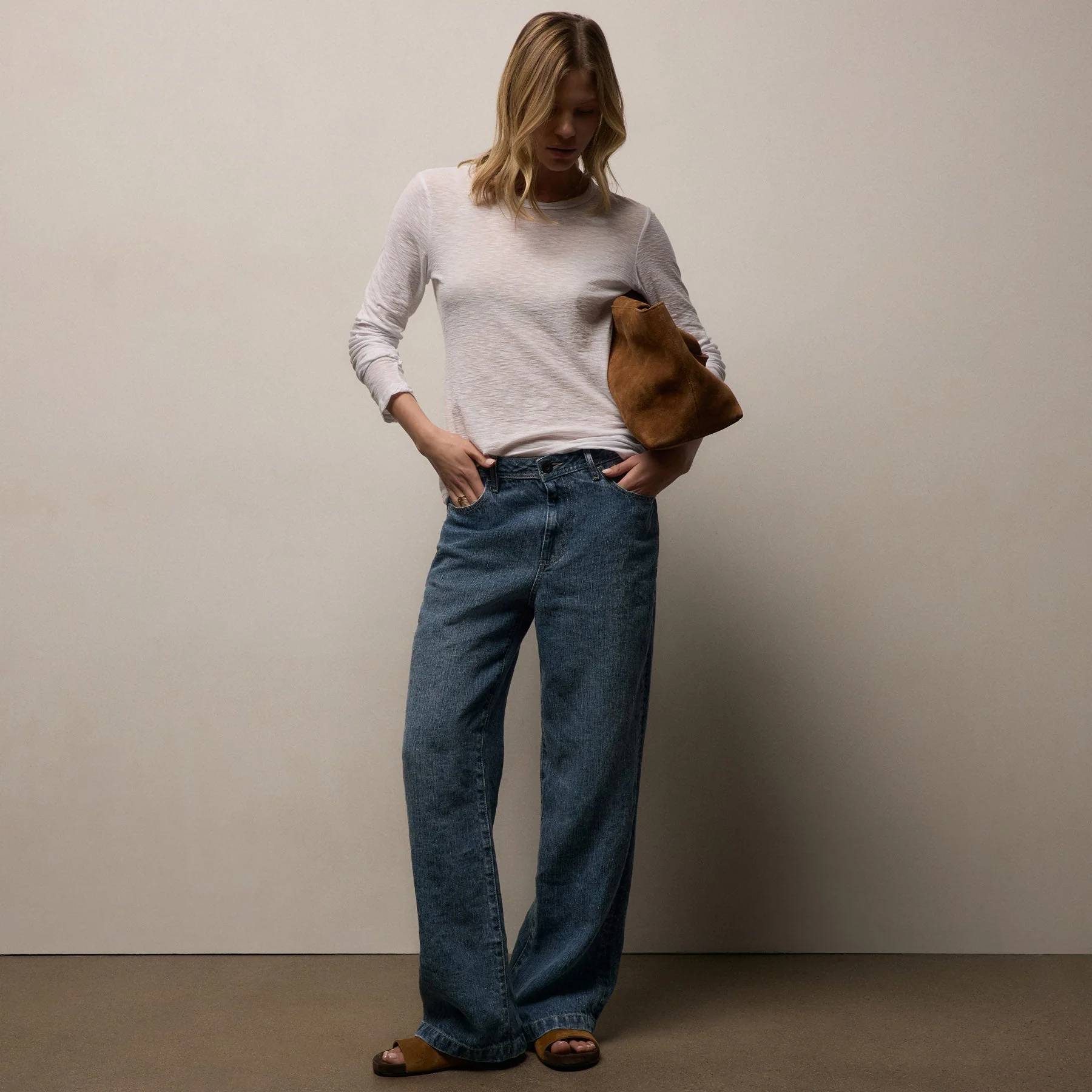 Sheer Slub Long Sleeve Crew - White - Image 4