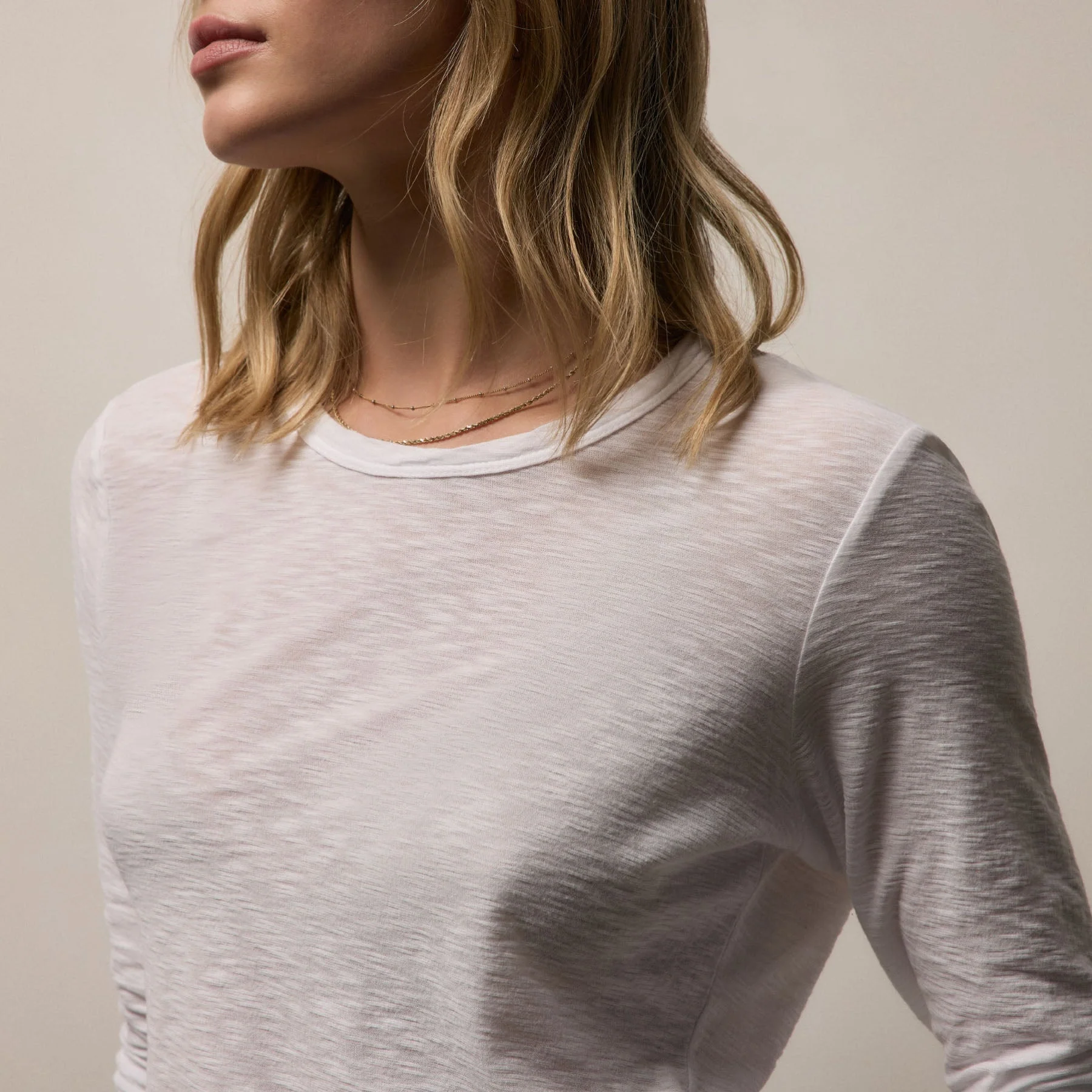 Sheer Slub Long Sleeve Crew - White - Image 5