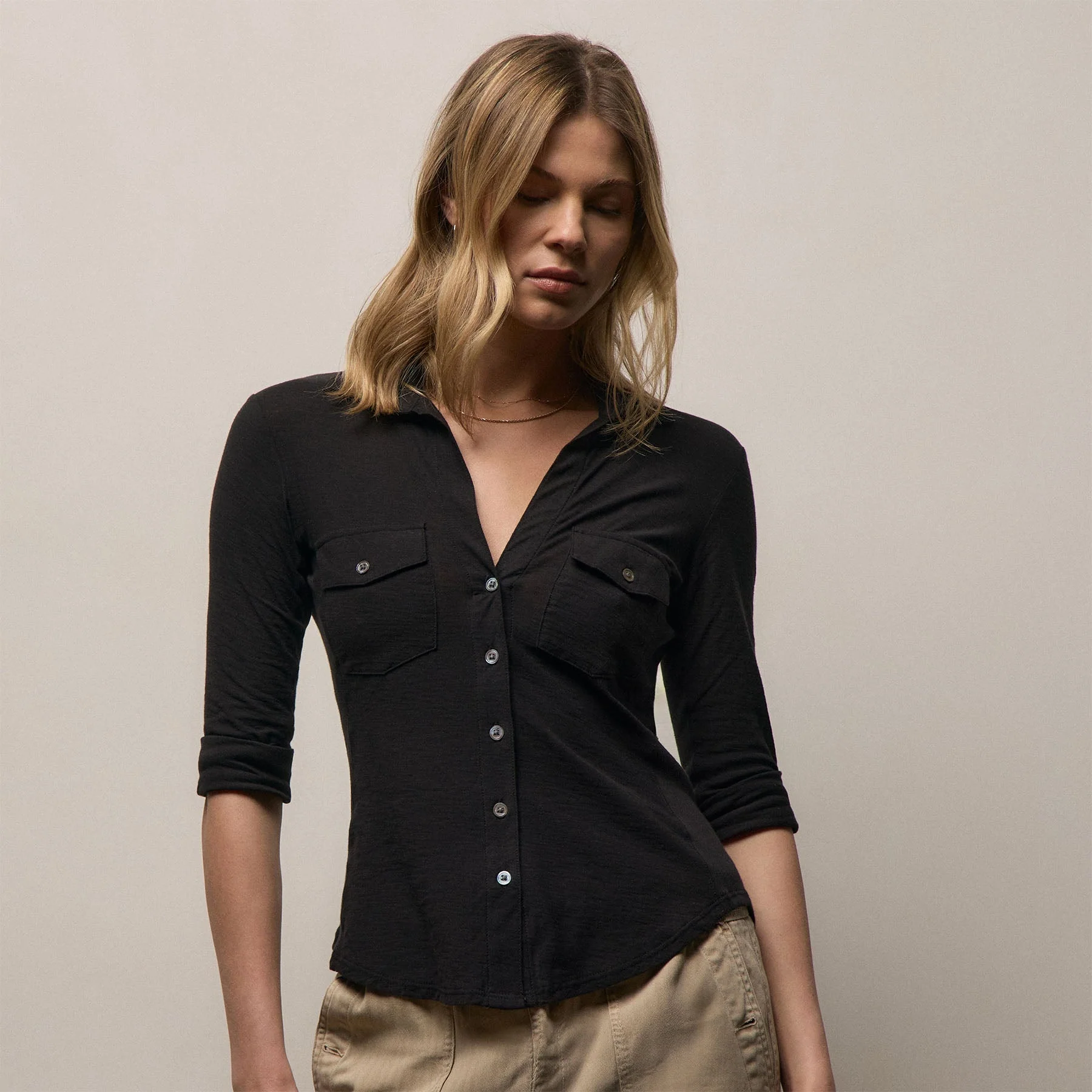 Sheer Slub Side Panel Shirt - Black - Image 5