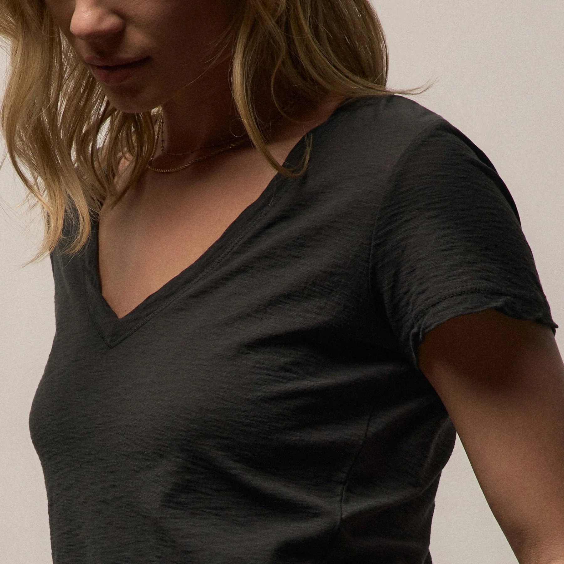 Sheer Slub V Neck - Carbon - Image 3