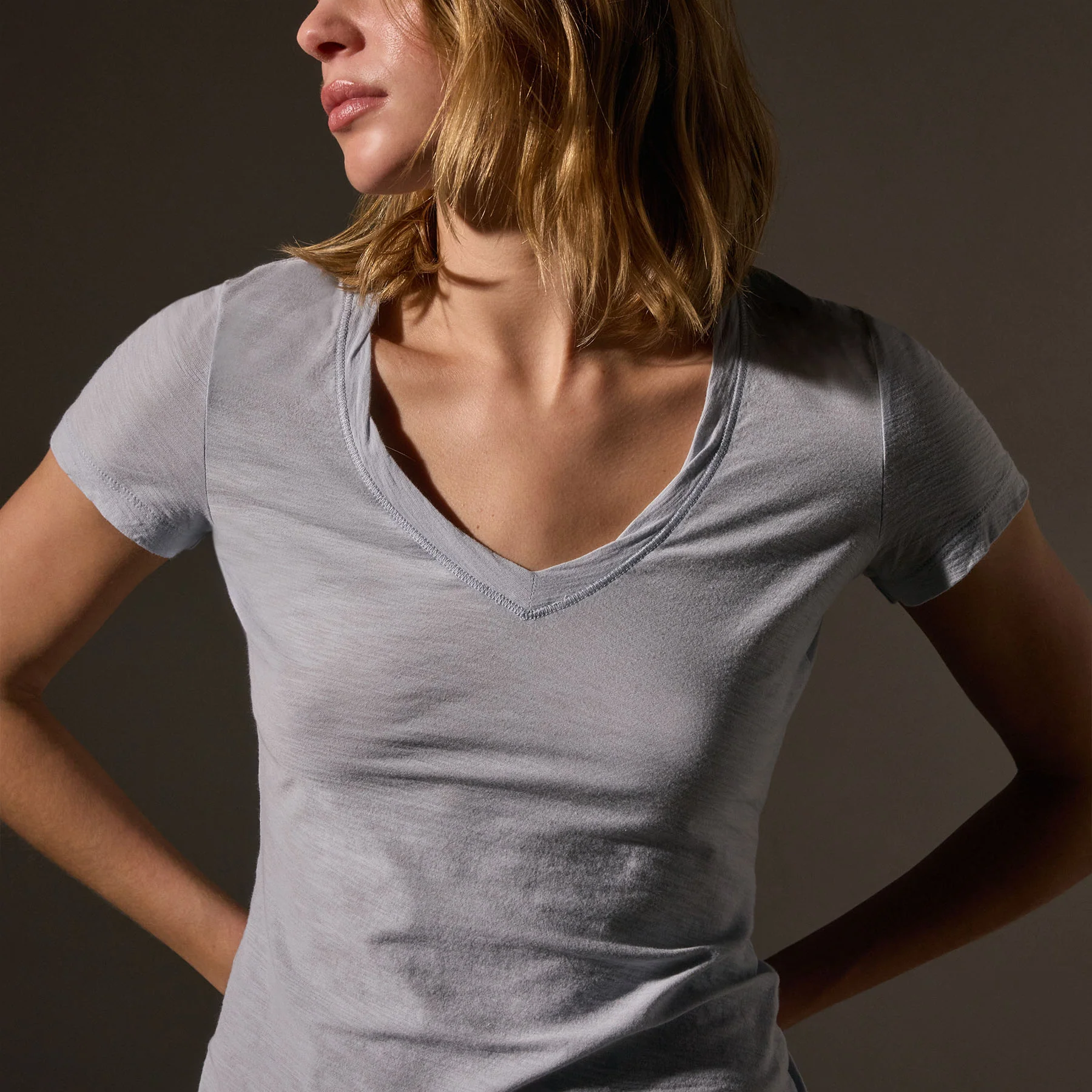 Sheer Slub V Neck - Grey Glacier - Image 2