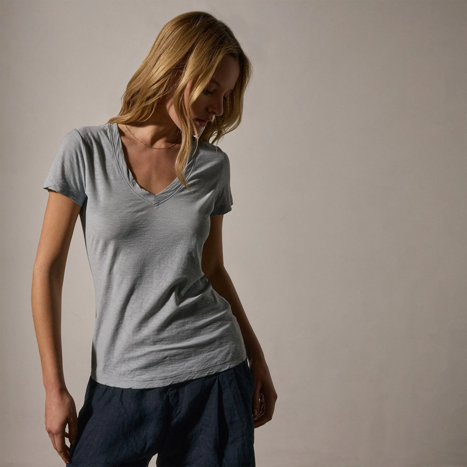 Sheer Slub V Neck - Grey Sky - Image 2