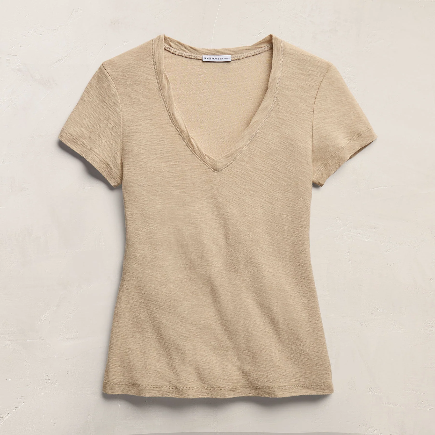 Sheer Slub V Neck - Light Khaki - Image 2