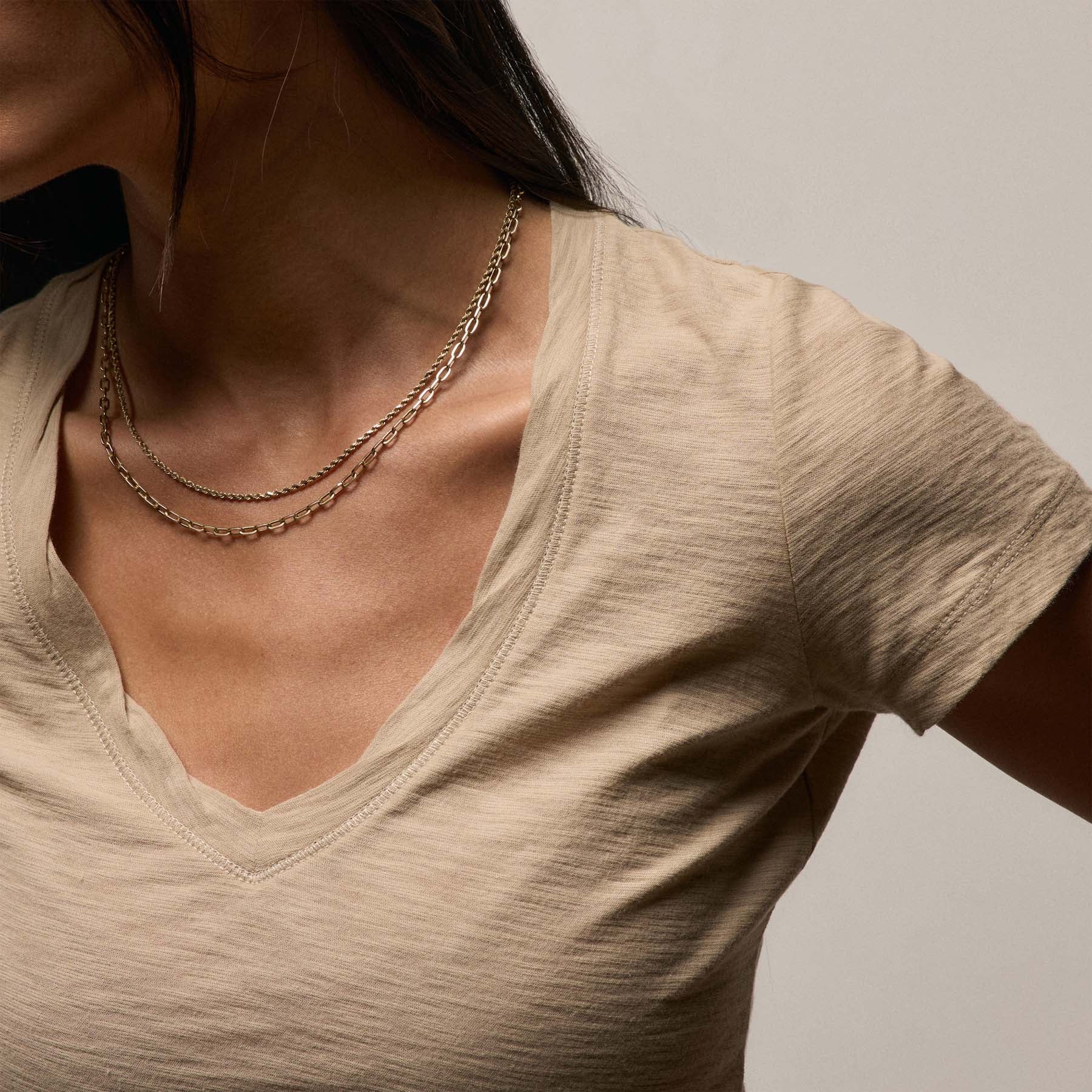 Sheer Slub V Neck - Light Khaki - Image 5
