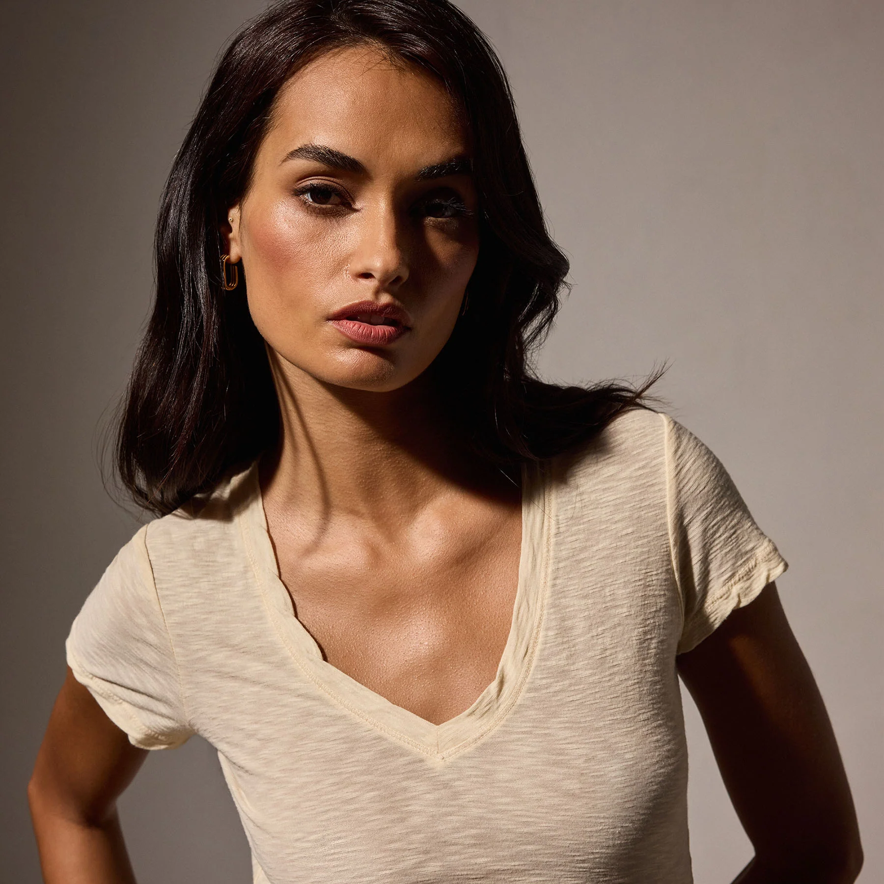 Sheer Slub V Neck - Melon - Image 2
