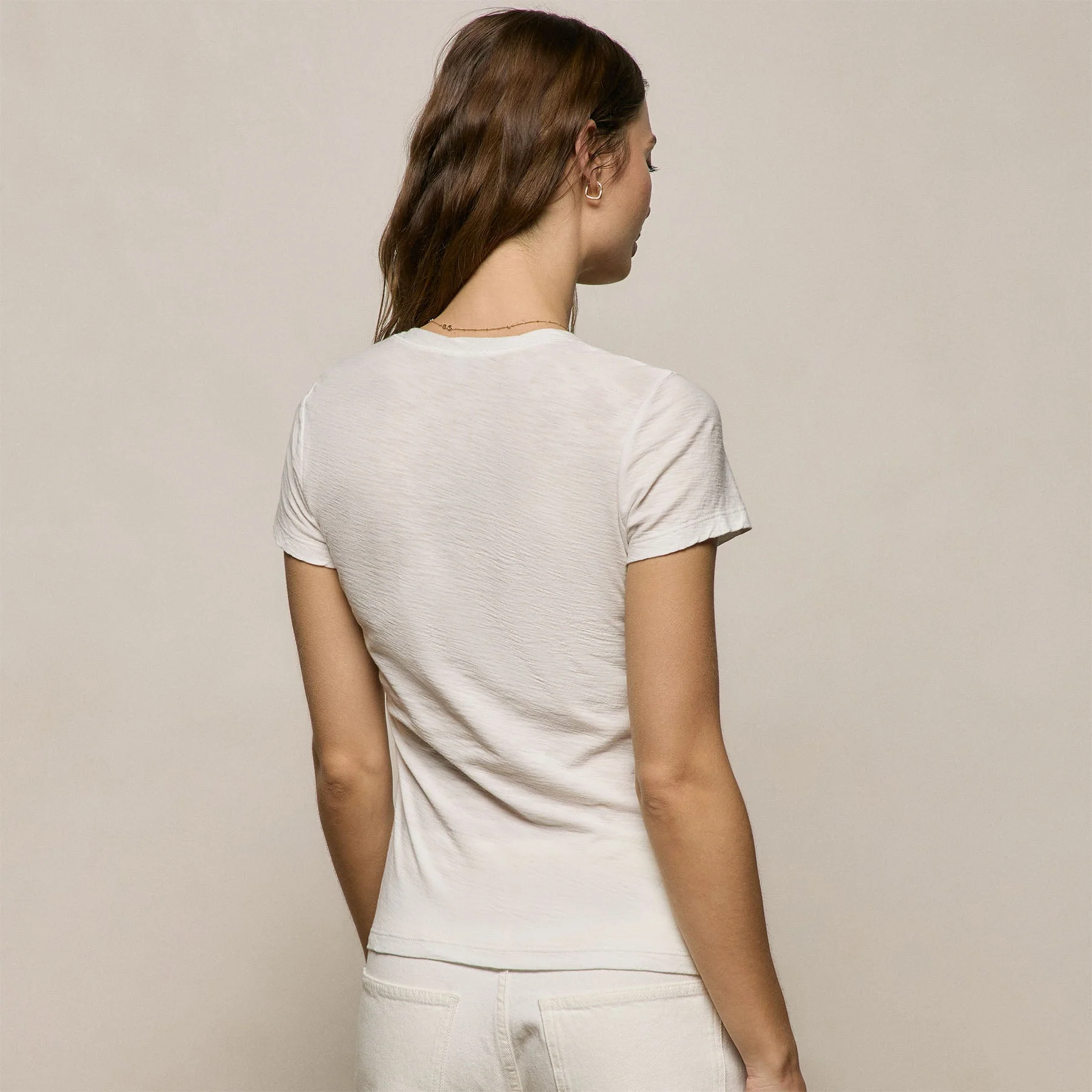 Sheer Slub V Neck - Off White - Image 5