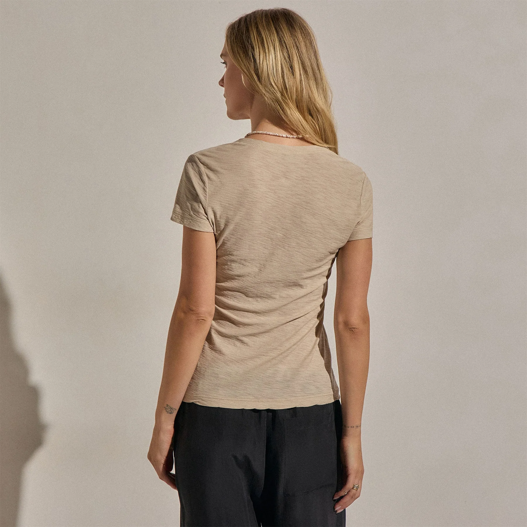 Sheer Slub V Neck - Stone - Image 5