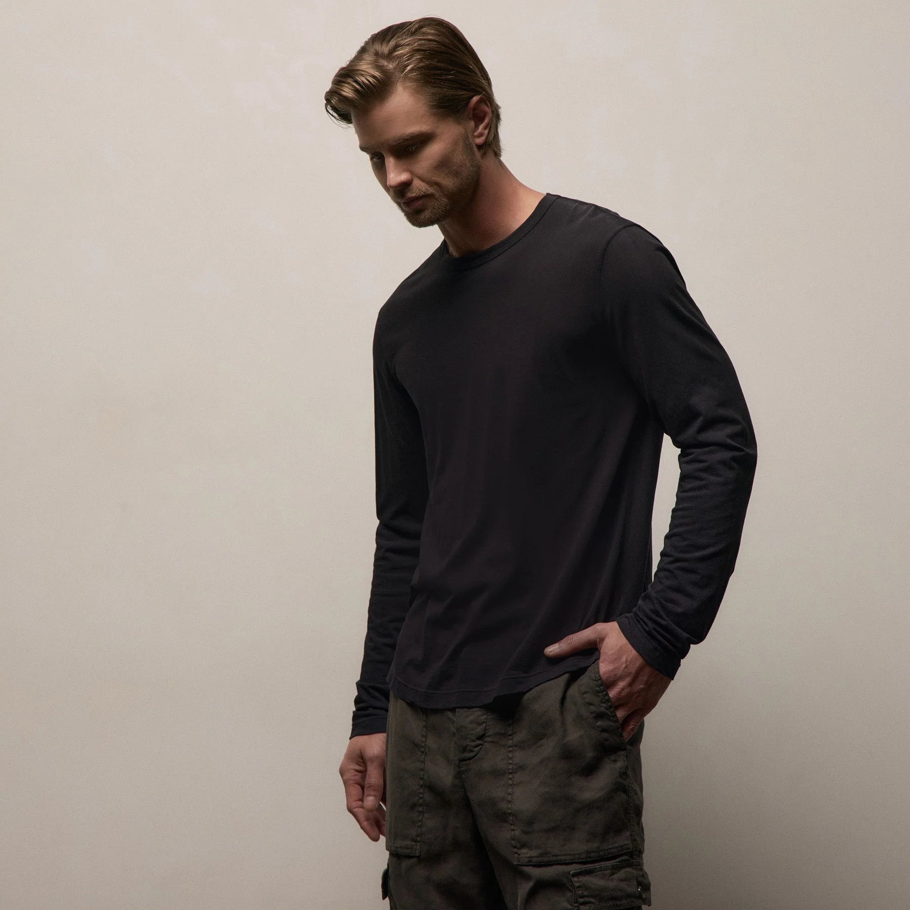 Shirttail Hem Crew - Black - Image 3