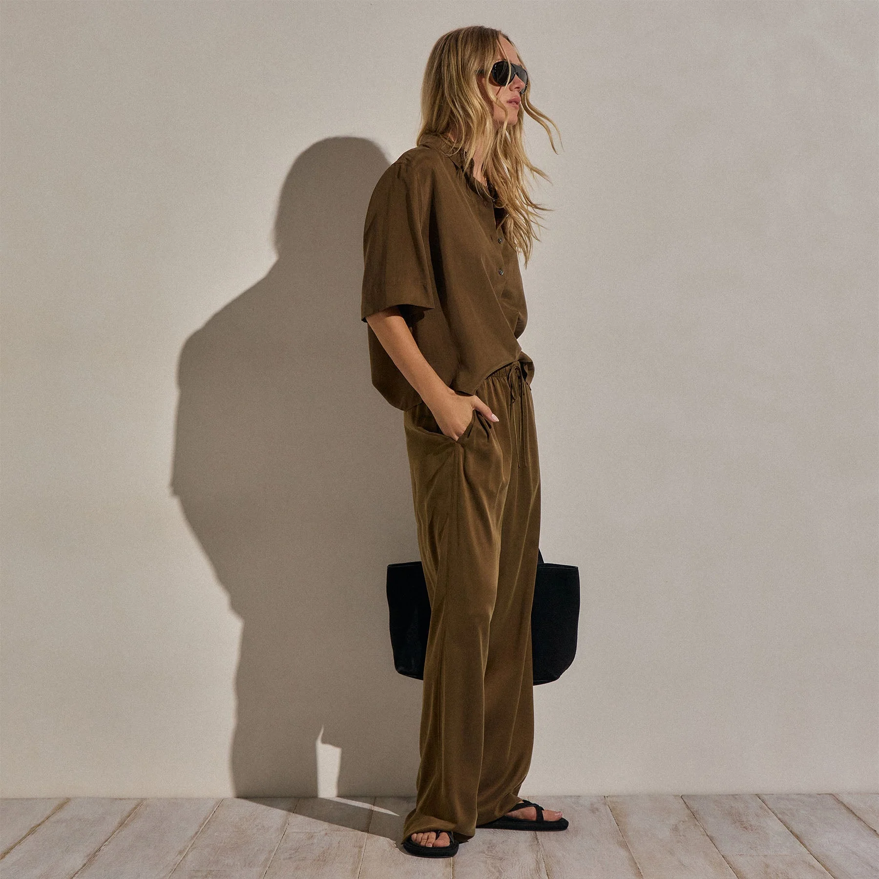 Silk Charmeuse Drawstring Pant - Cocoa - Image 4
