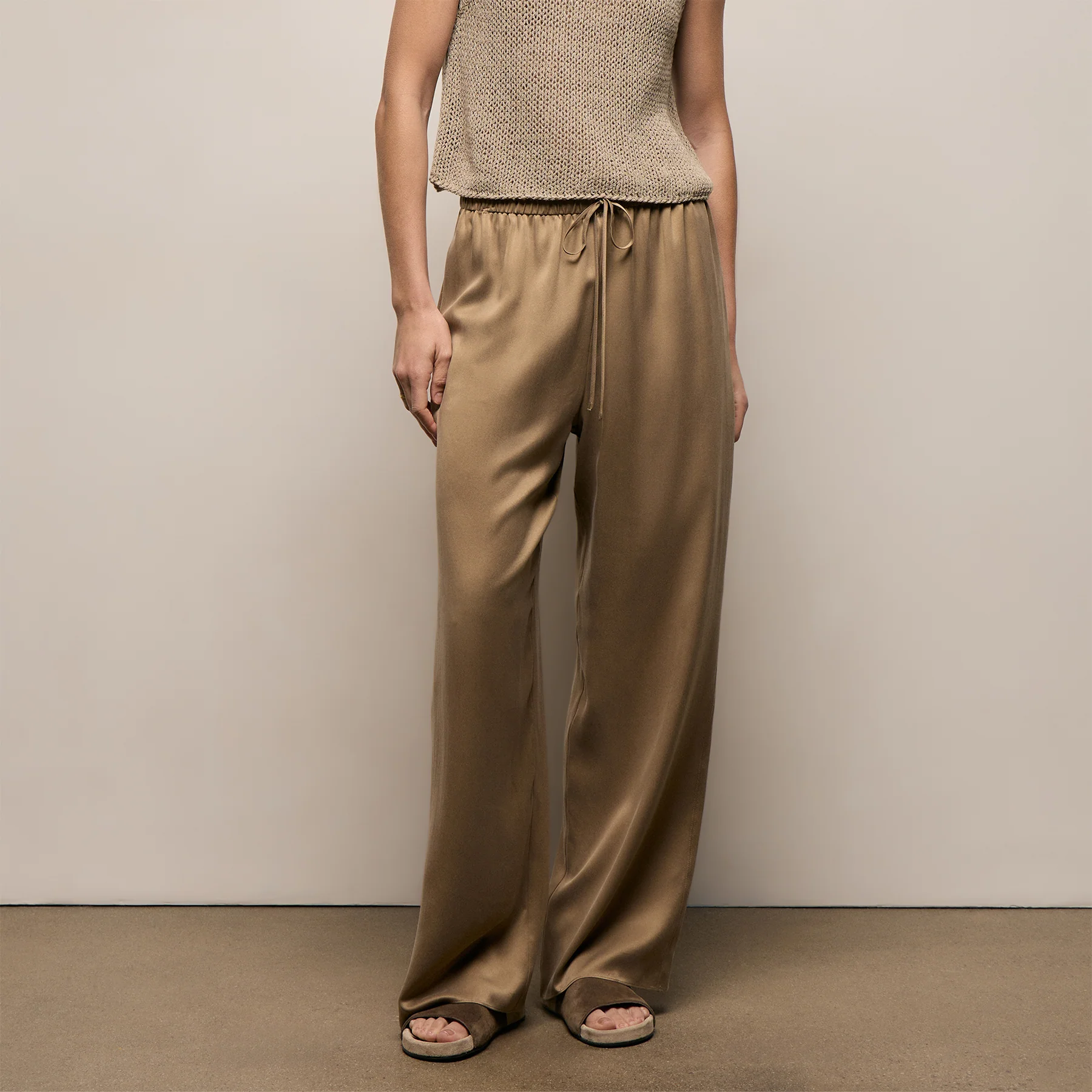 Silk Charmeuse Drawstring Pant - Honey