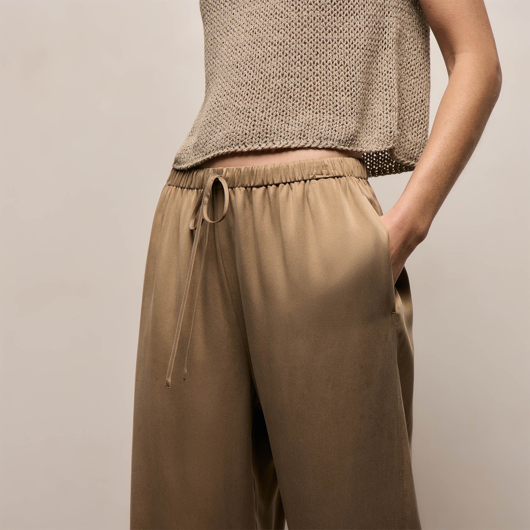 Silk Charmeuse Drawstring Pant - Honey - Image 4