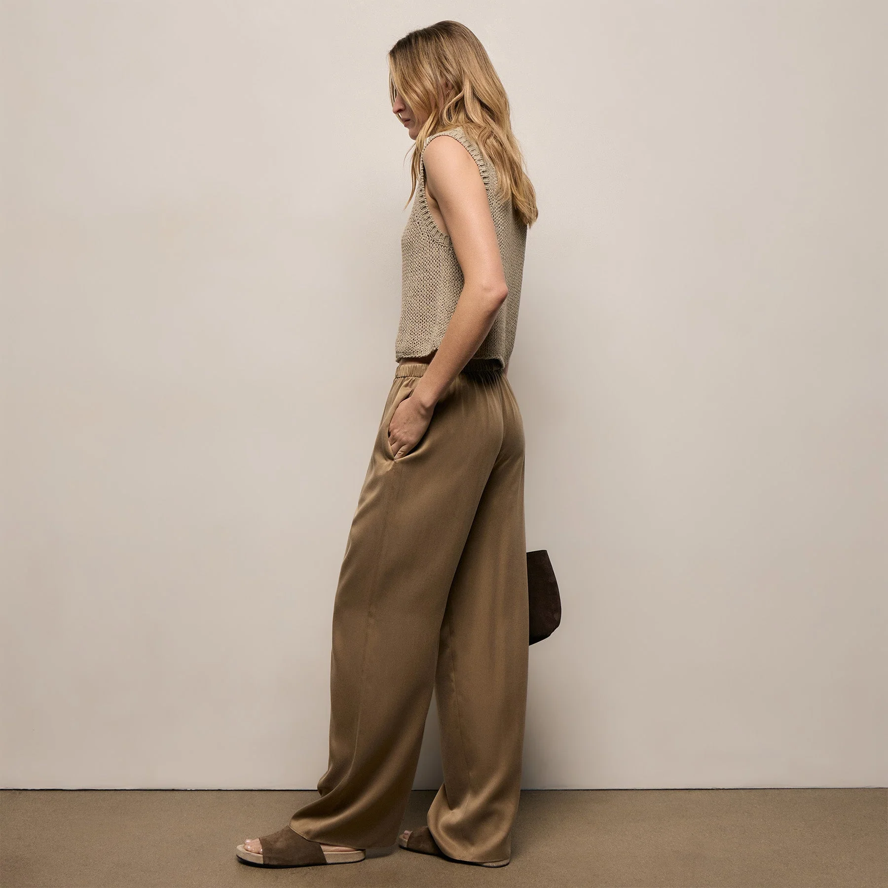 Silk Charmeuse Drawstring Pant - Honey - Image 6