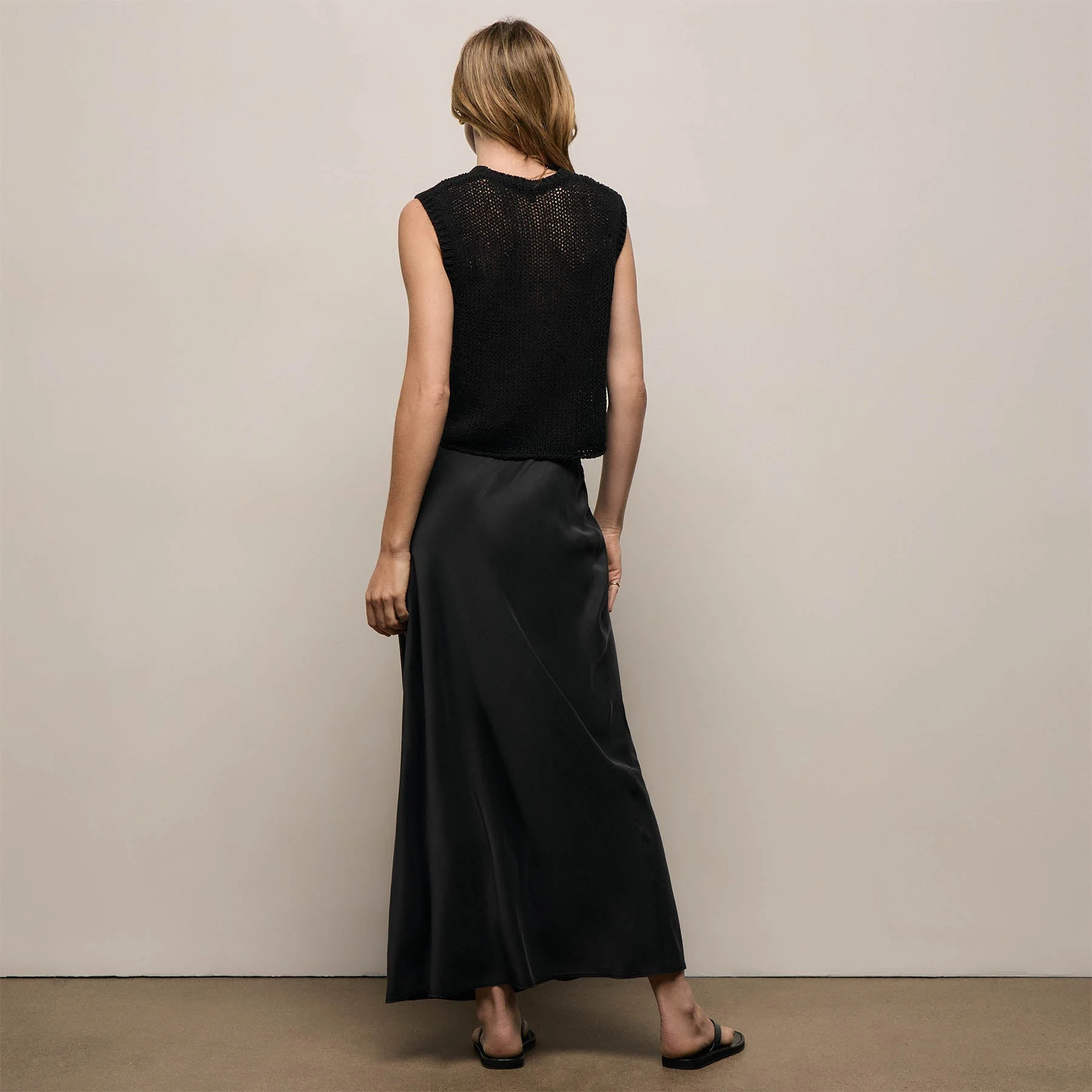 Silk Charmeuse Drawstring Skirt - Black - Image 7