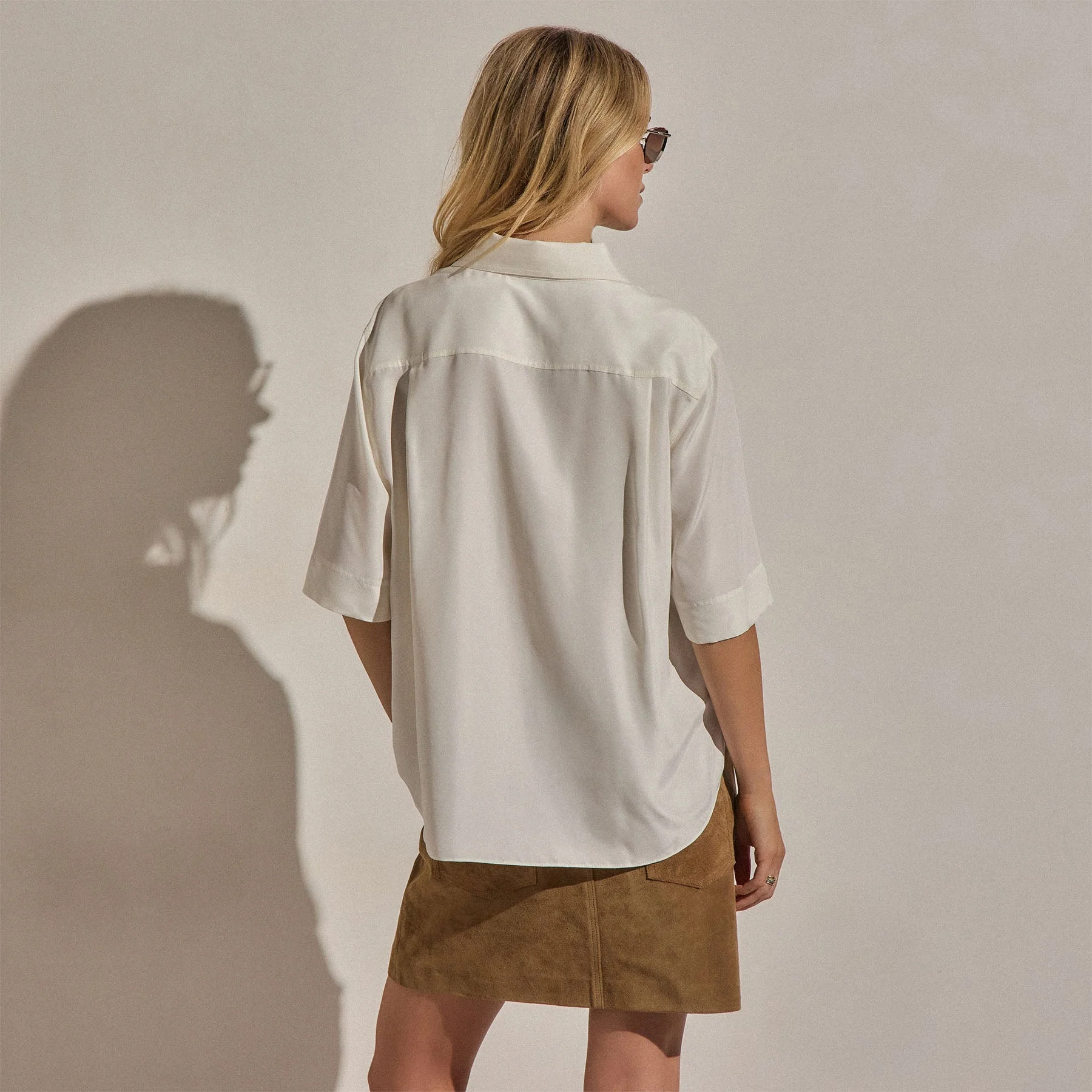 Silk Short Sleeve Shirt - Ivory - Image 4