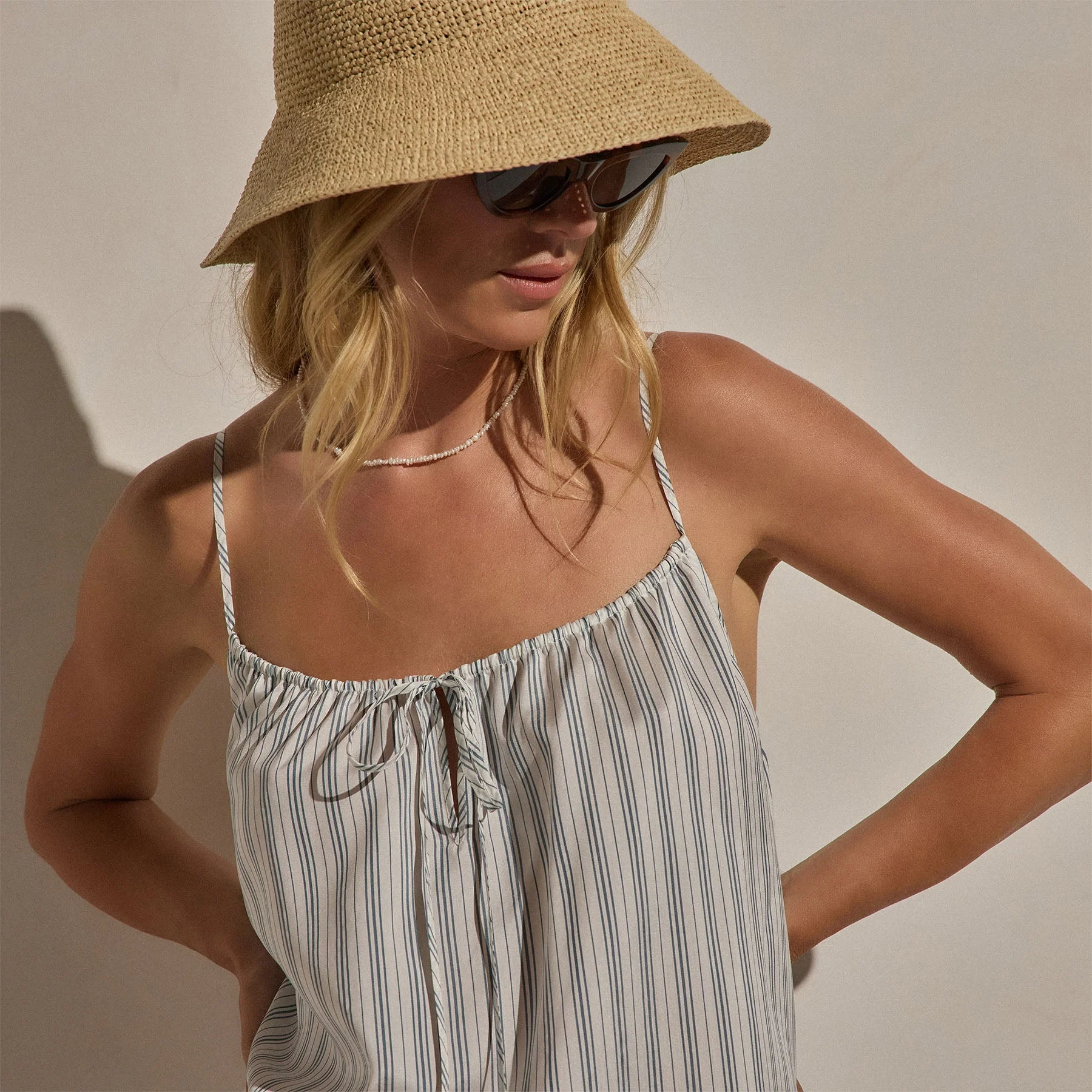 Silk Stripe Strappy Tie Dress - Pacific Stripe - Image 6
