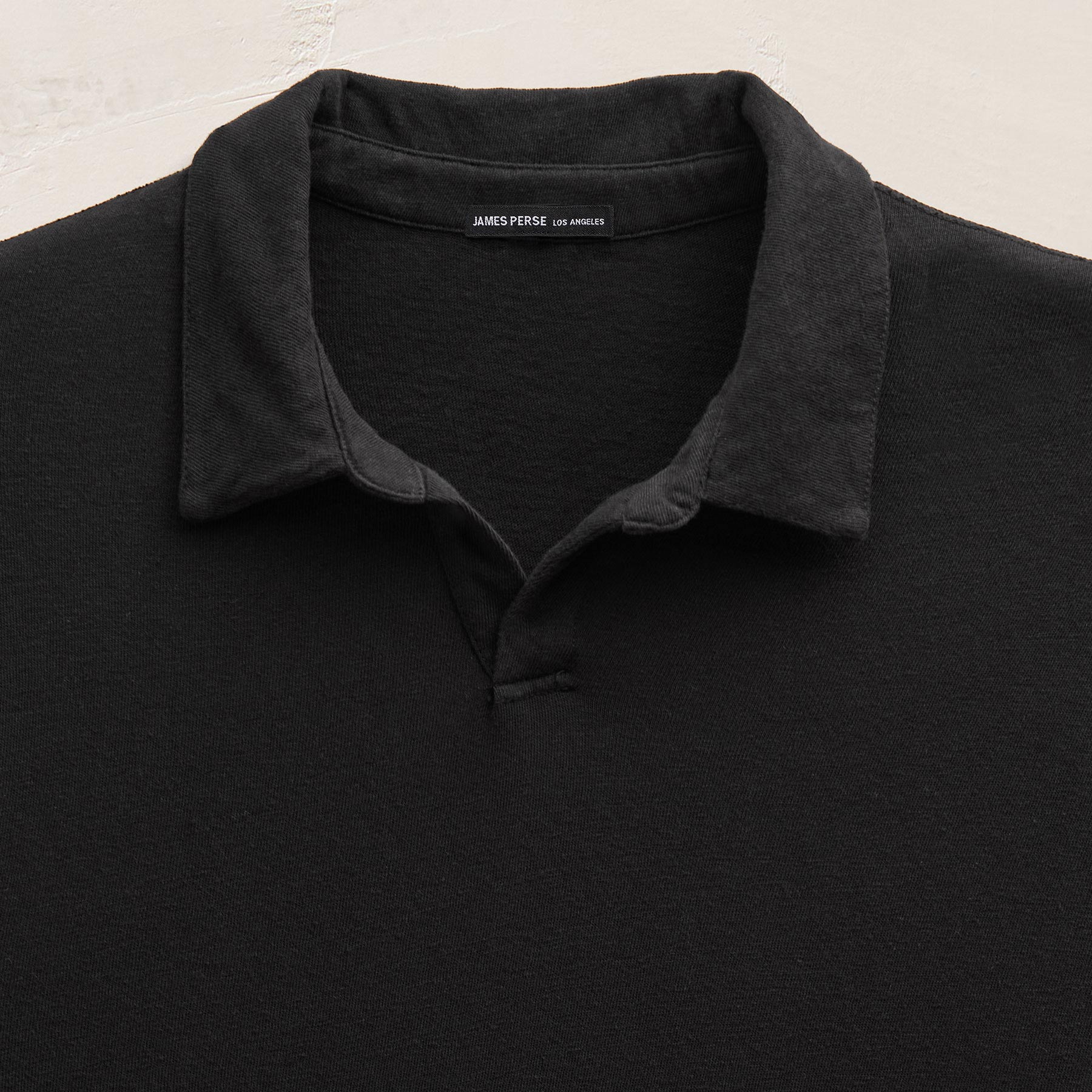 Slub Jersey Long Sleeve Open Polo - Black - Image 5