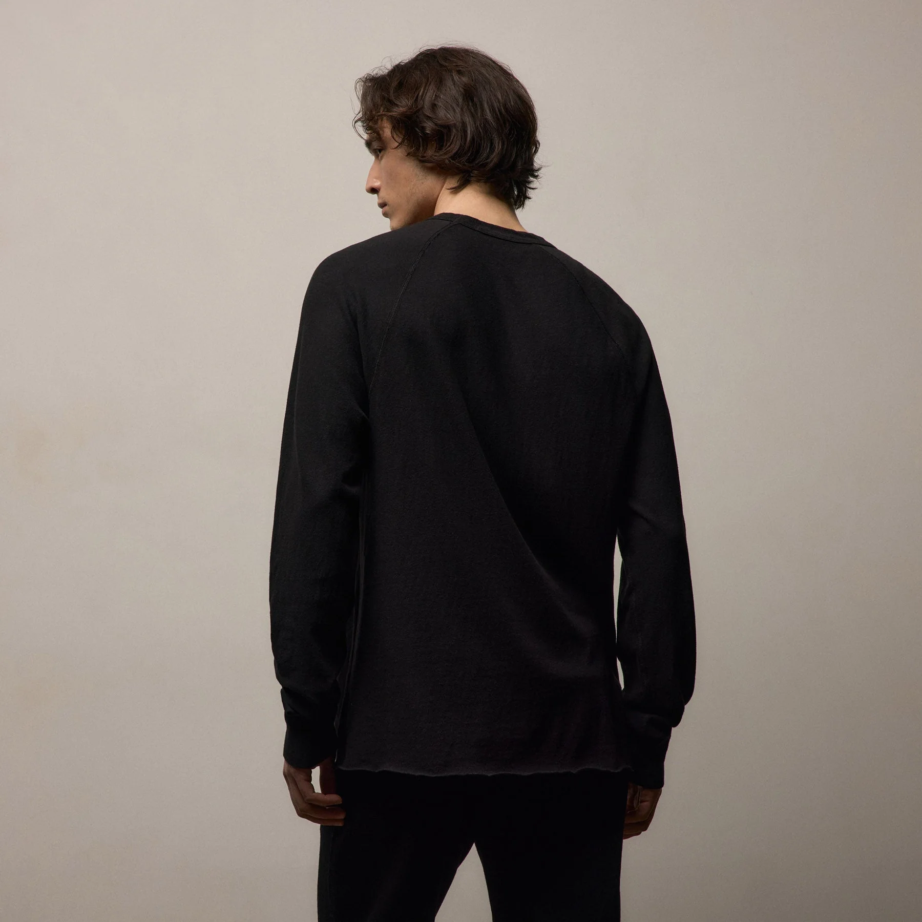 Slub Jersey Long Sleeve Raglan Crew - Black - Image 6