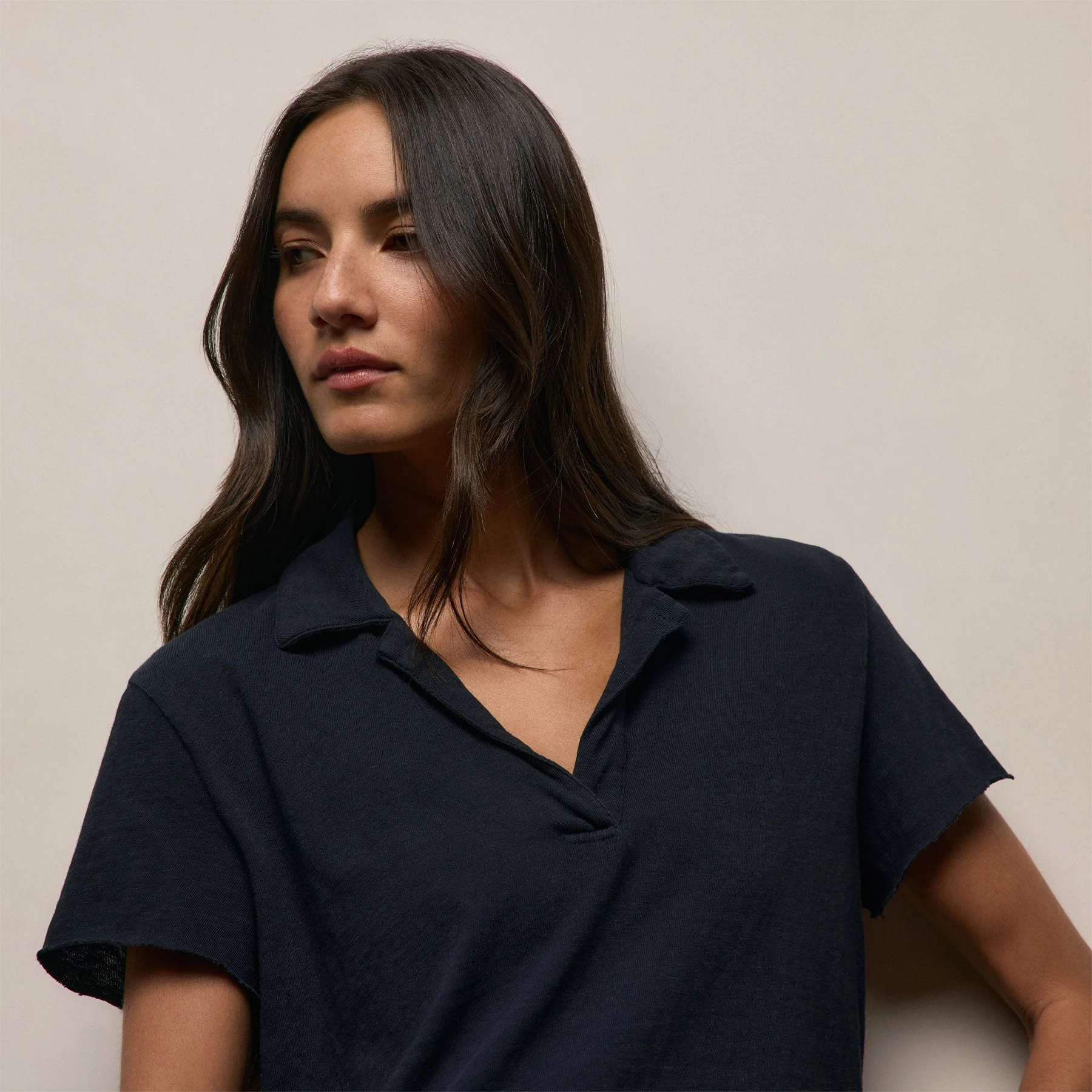Slub Jersey Open Polo - Classic Navy - Image 4