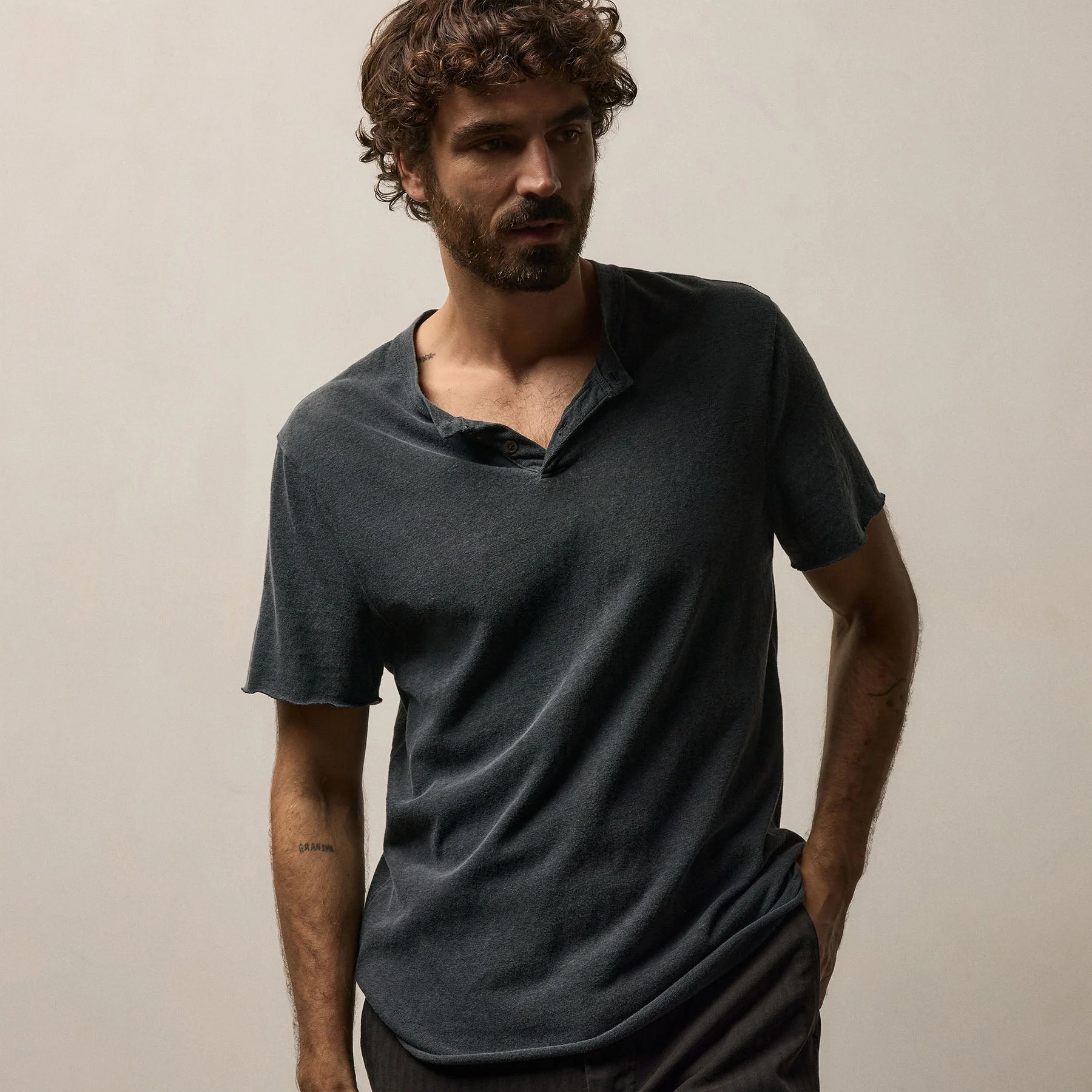 Slub Jersey Short Sleeve Henley - Magma Pigment