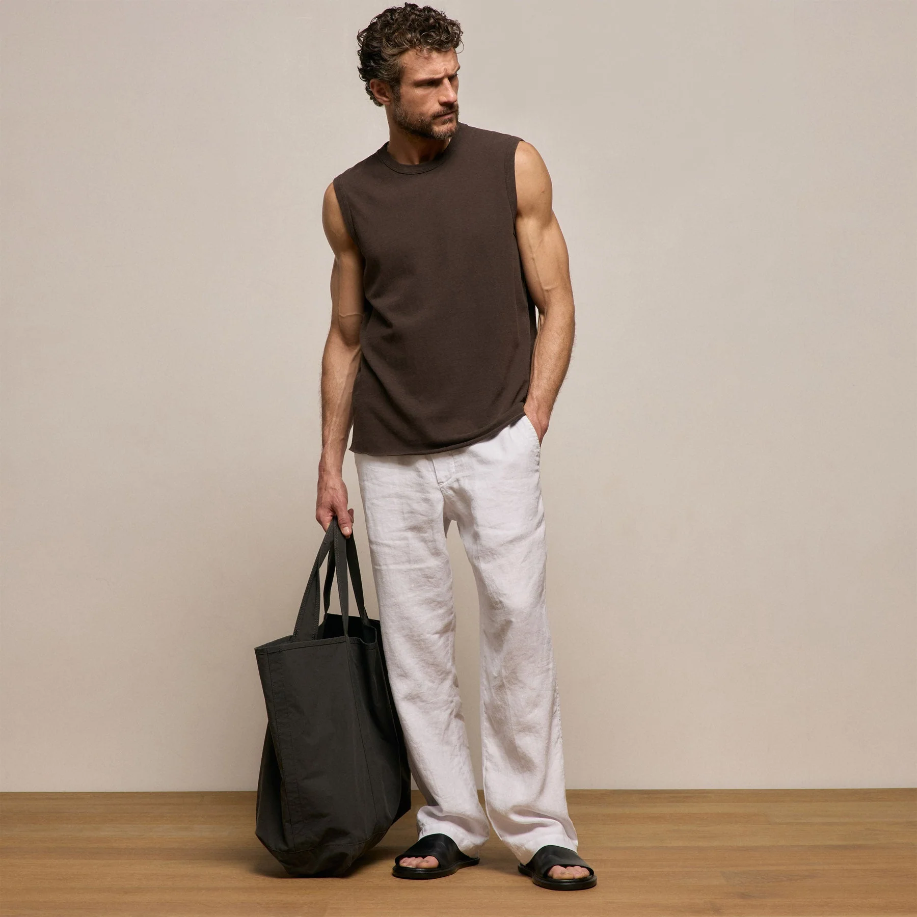 Men's Leather Slide - Black - Image 5