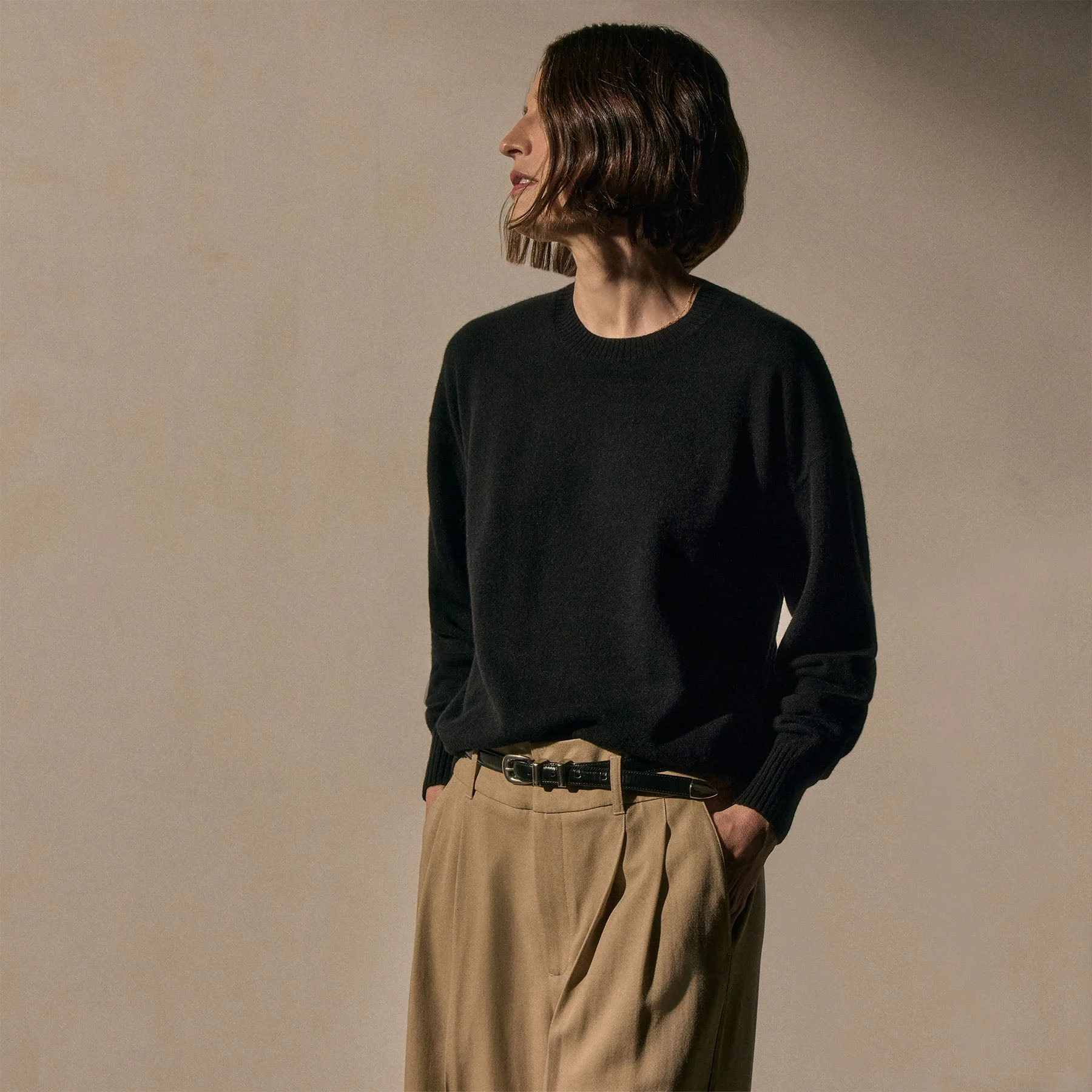 Spun Cashmere Crew Sweater - Black - Image 3
