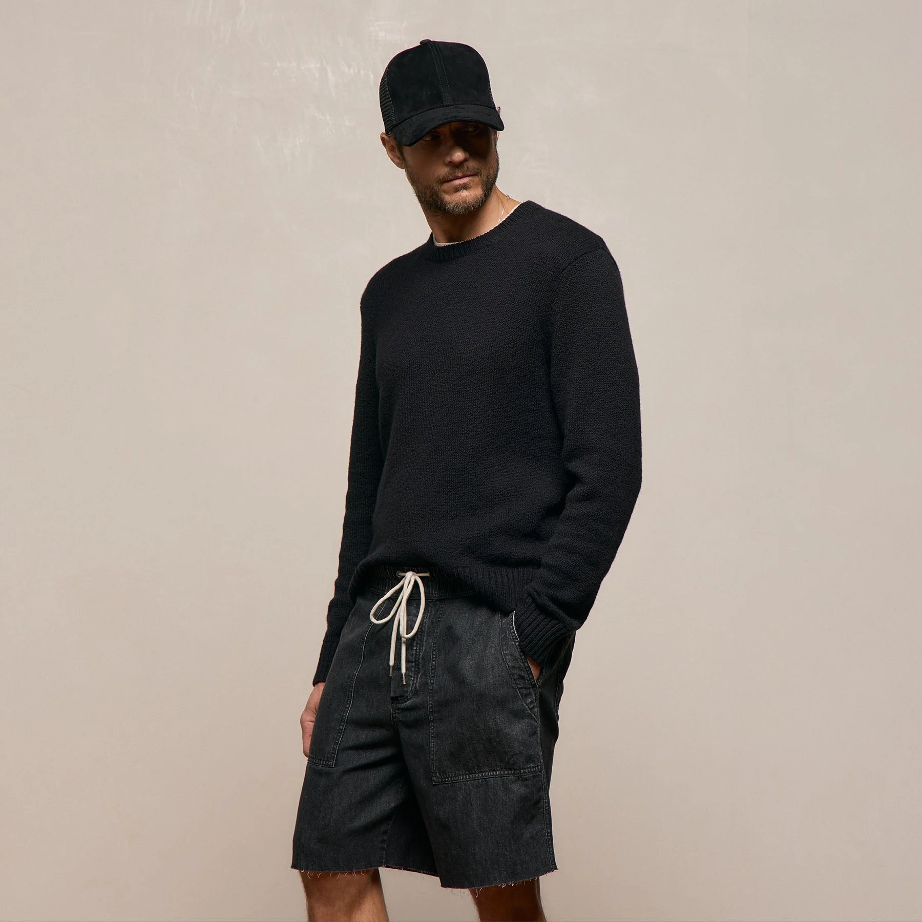 Stretch Cotton Crew Sweater - Black - Image 3