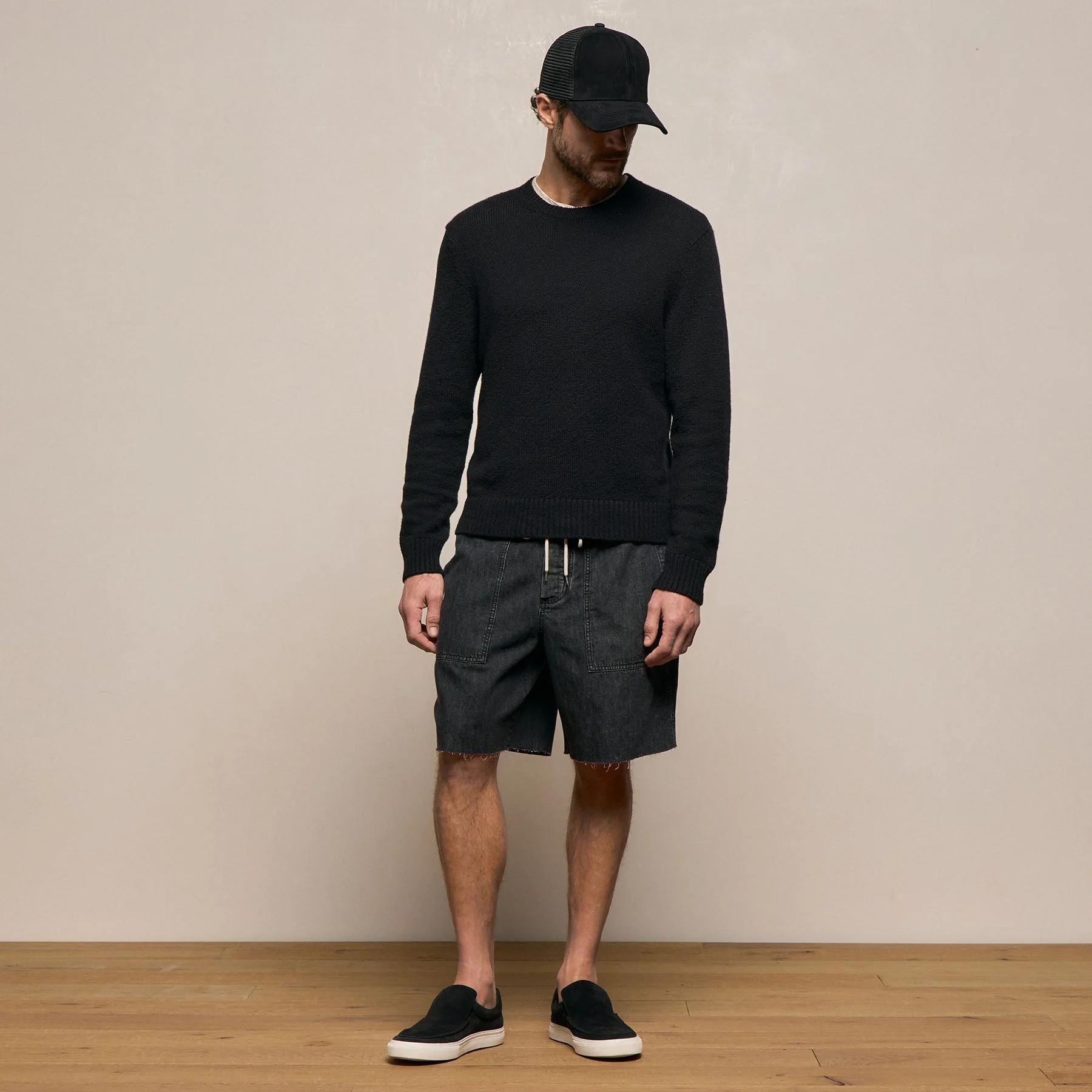 Stretch Cotton Crew Sweater - Black - Image 5