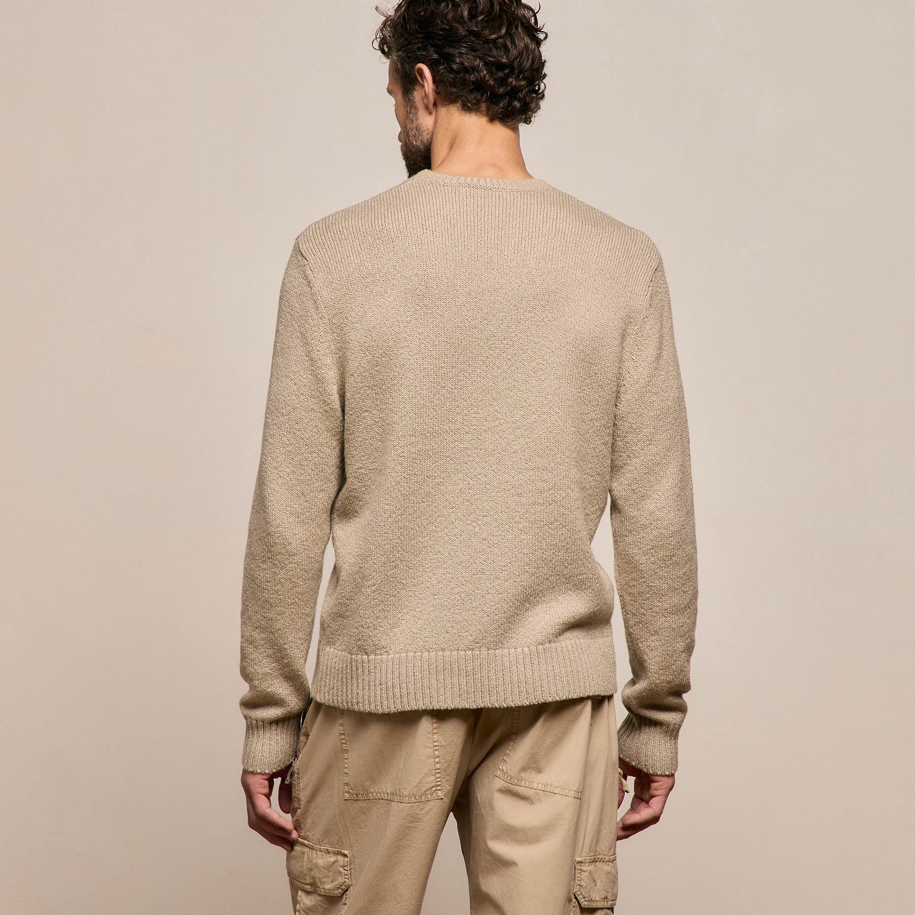 Stretch Cotton Crew Sweater - Taupe - Image 6