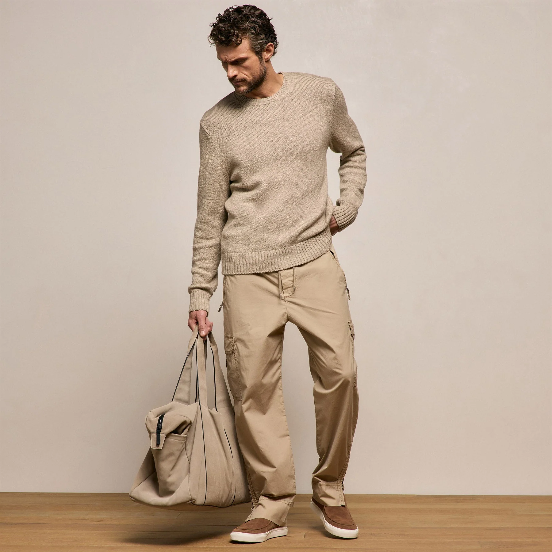 Stretch Cotton Crew Sweater - Taupe - Image 7