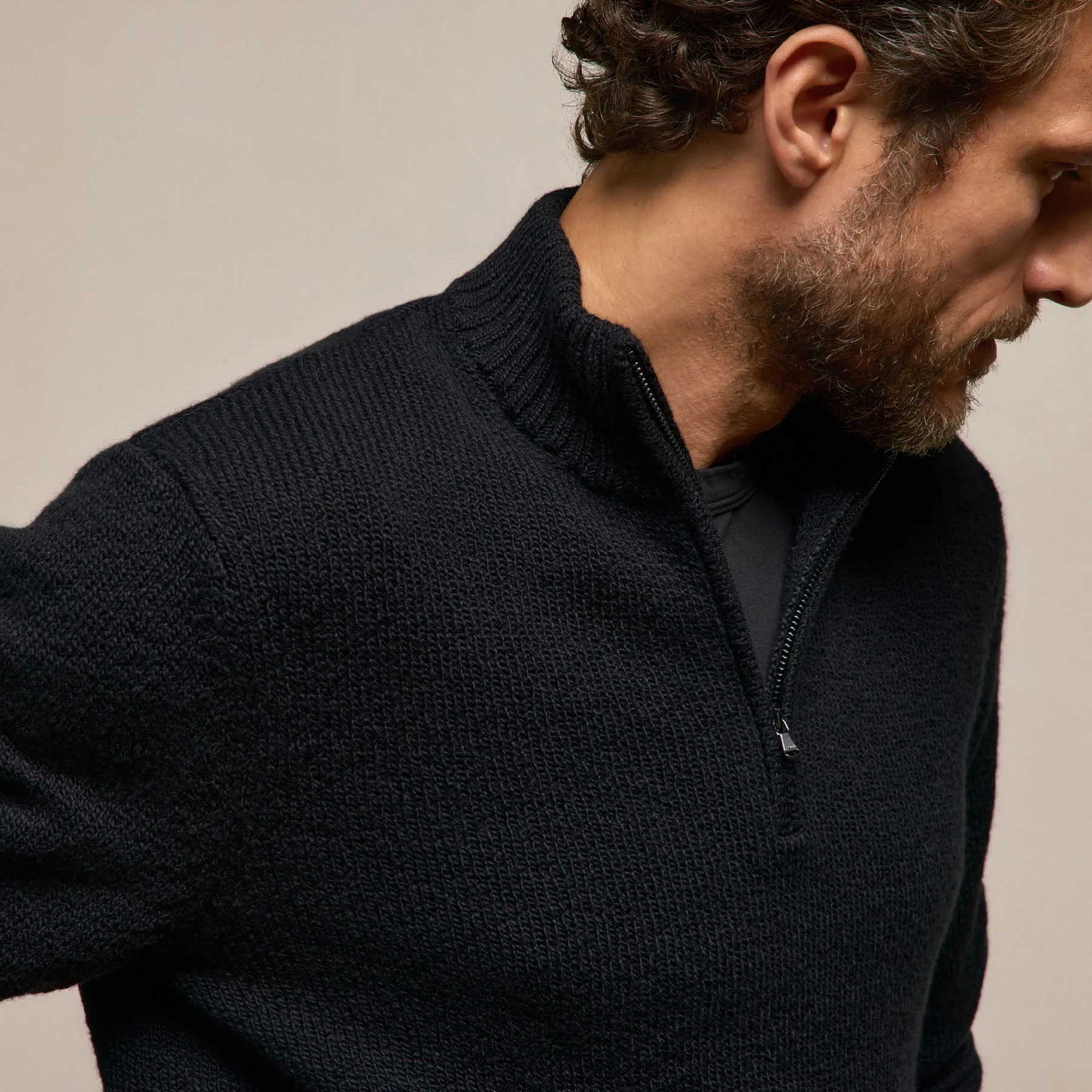 Stretch Cotton Knit Pullover - Black - Image 3