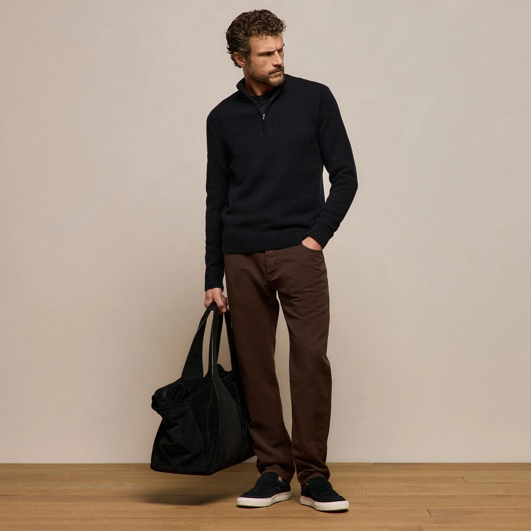 Stretch Cotton Knit Pullover - Black - Image 6