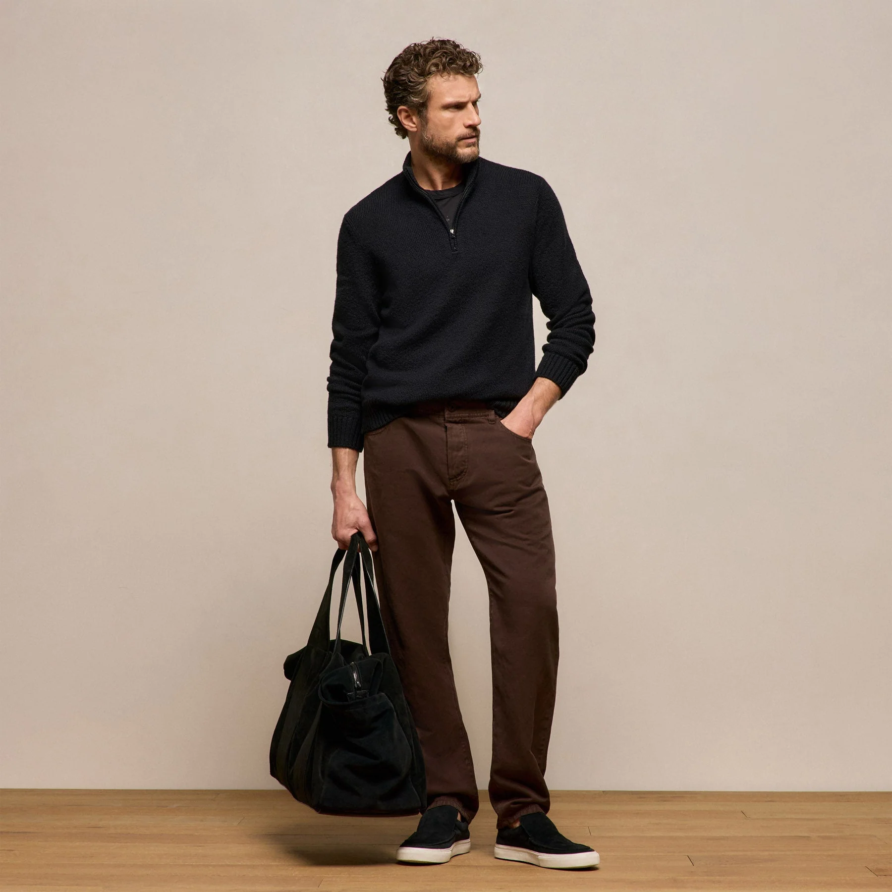 Stretch Cotton Knit Pullover - Black - Image 9