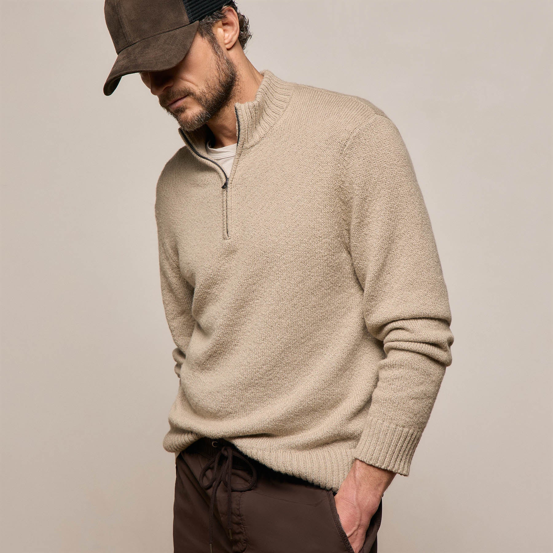 Stretch Cotton Knit Pullover - Taupe