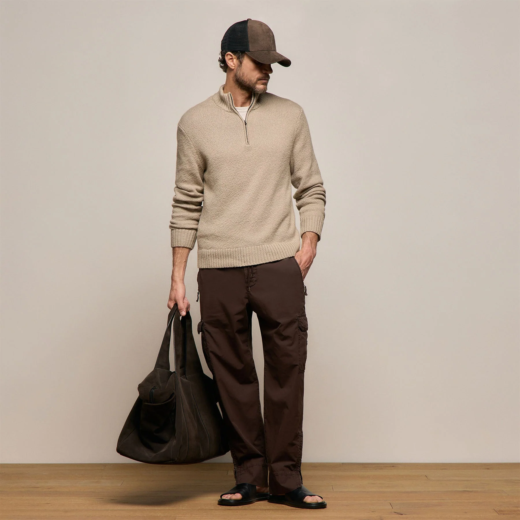 Stretch Cotton Knit Pullover - Taupe - Image 5